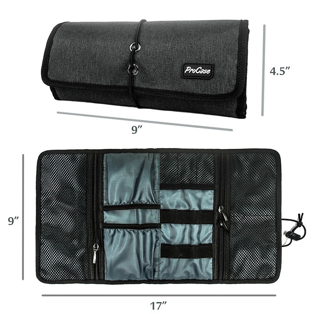 Procase Electronic Organizer Cord Pouch, Travel Cable Charger Phone Accessories Bag Organizer Roll Up Tech Carrying Case For Usb Cables Sd Memory Cards Earphone Flash Hard Drive �Black