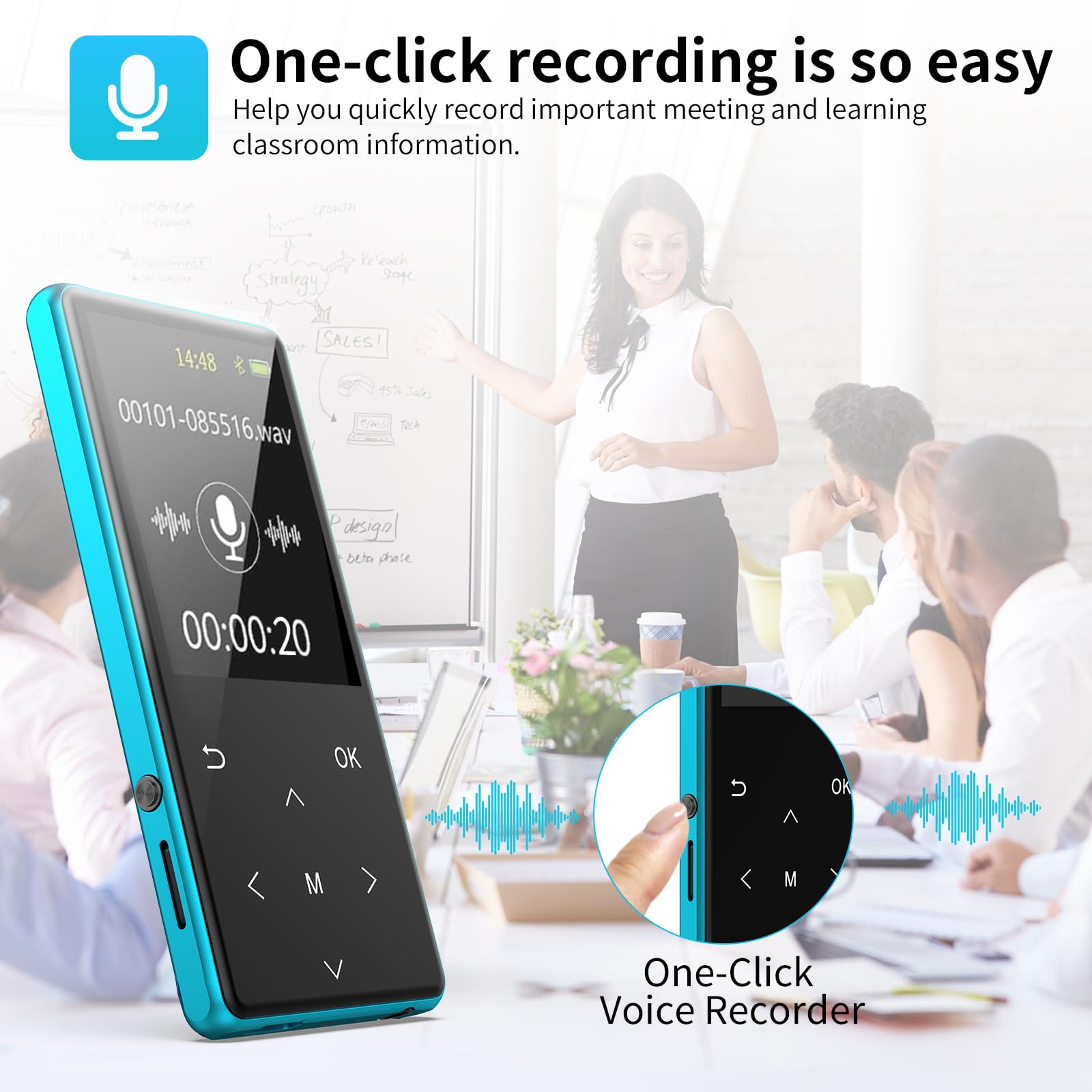 Mp3 Player, 128Gb Portable Digital Lossless Music Player Built In Hd Speaker, Fm Radio Recording, One Button Recording, 2.4 In S