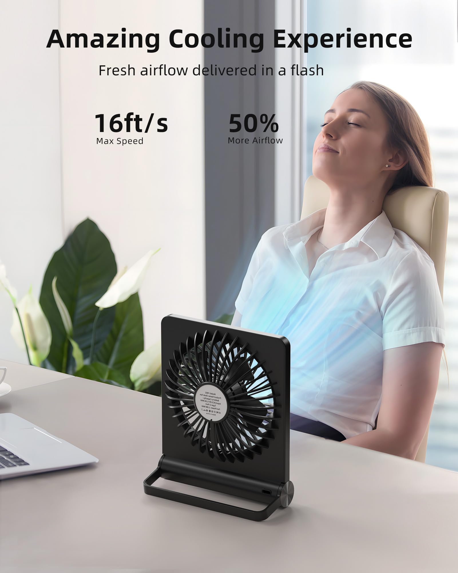 Koonie Portable Desk Fan, 3.5 20Hrs Battery Operated Small Usb Fan With Ultra Quiet 220 Tilt Folding, Rechargeable Personal Fan