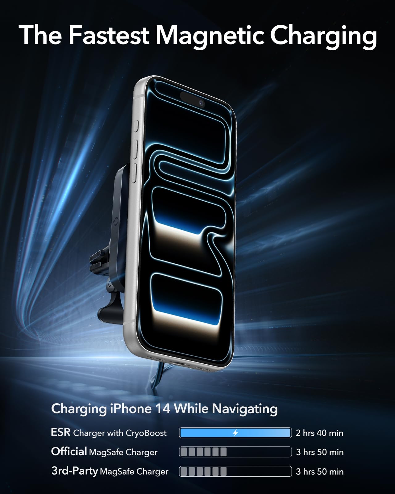Esr For Magsafe Car Mount Charger With Cryoboost, Phone Cooling Magsafe Car Charger, Magnetic Wireless Car Charging, Air Vent/Da