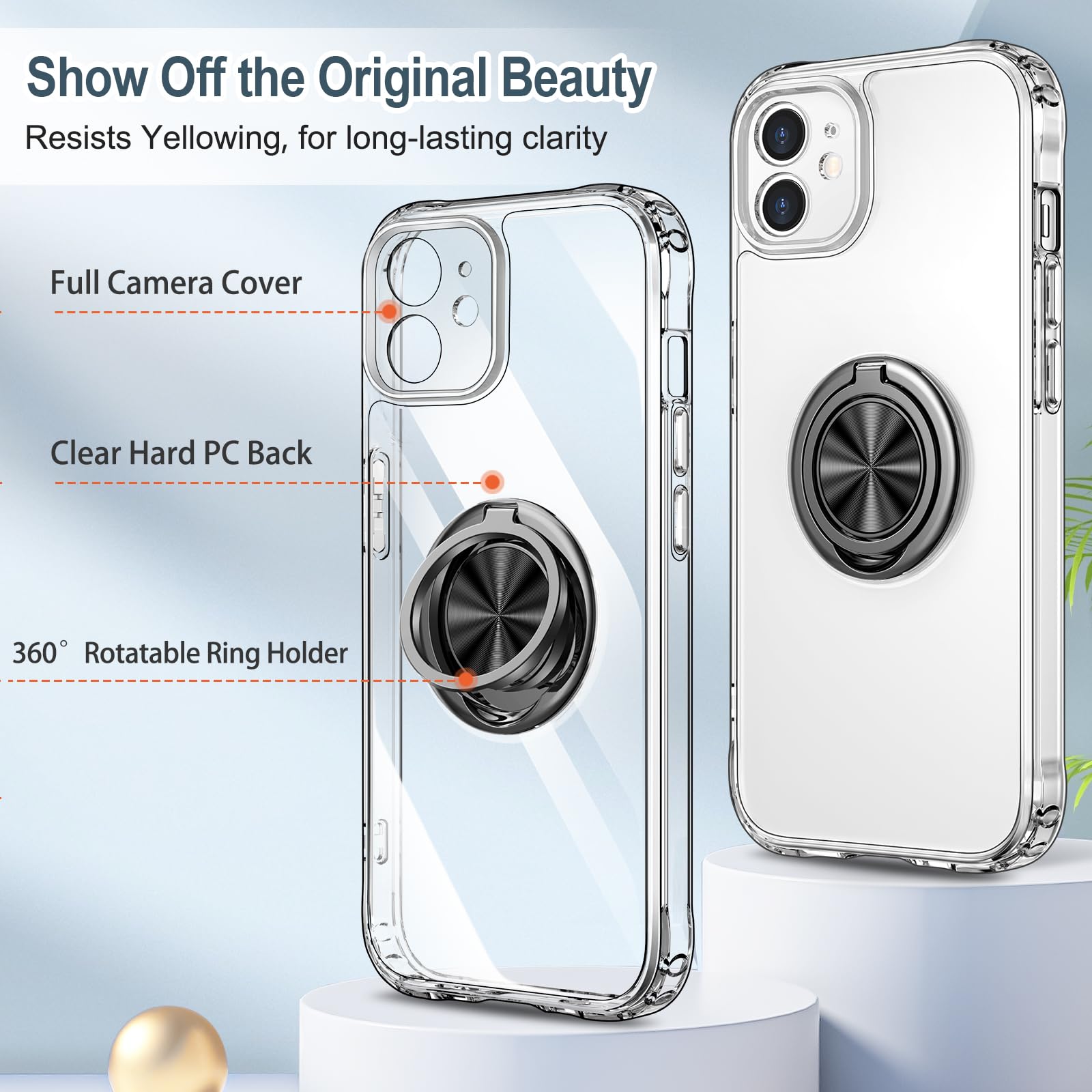 Hython Clear For Iphone 11 Case With Ring Stand [360Rotatable Ring Holder Magnetic Kickstand] [Support Car Mount] Transparent Ha
