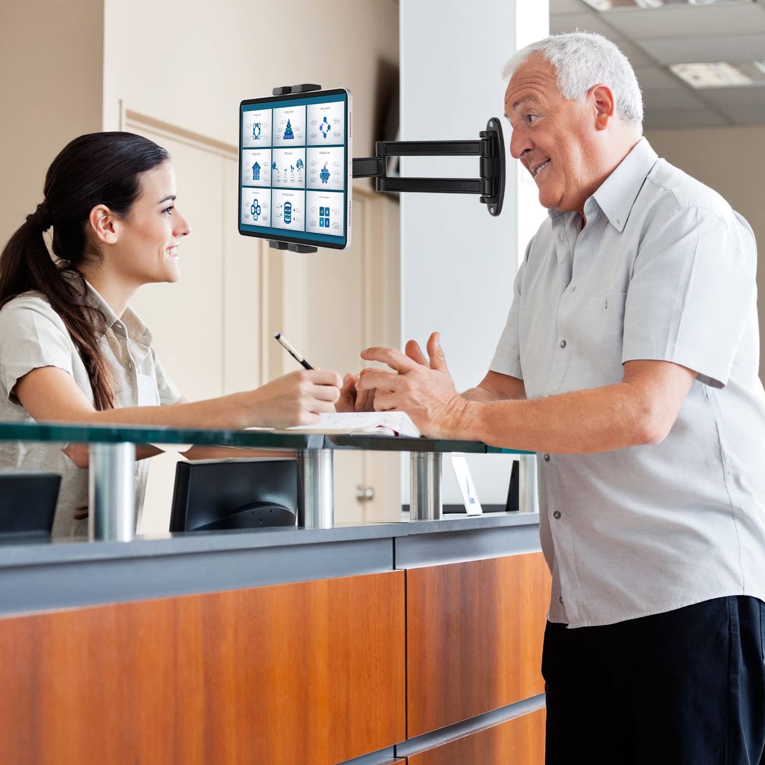 Mippko Foldable Tablet Wall Mount Holder For 7~12.9 Inch Tablets Ipad/Nexus/Lg G Pads/E Reader/Switch, Adjustable Extension Articulating Arm Swivels Mount (Black)