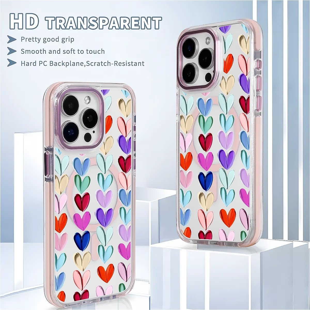 Tamefox For Iphone 13 Pro Max Clear Case, Campatible With Magsafe,Oil Painted Heart Soft Tpu Slim Magnetic For Women Girl Protec