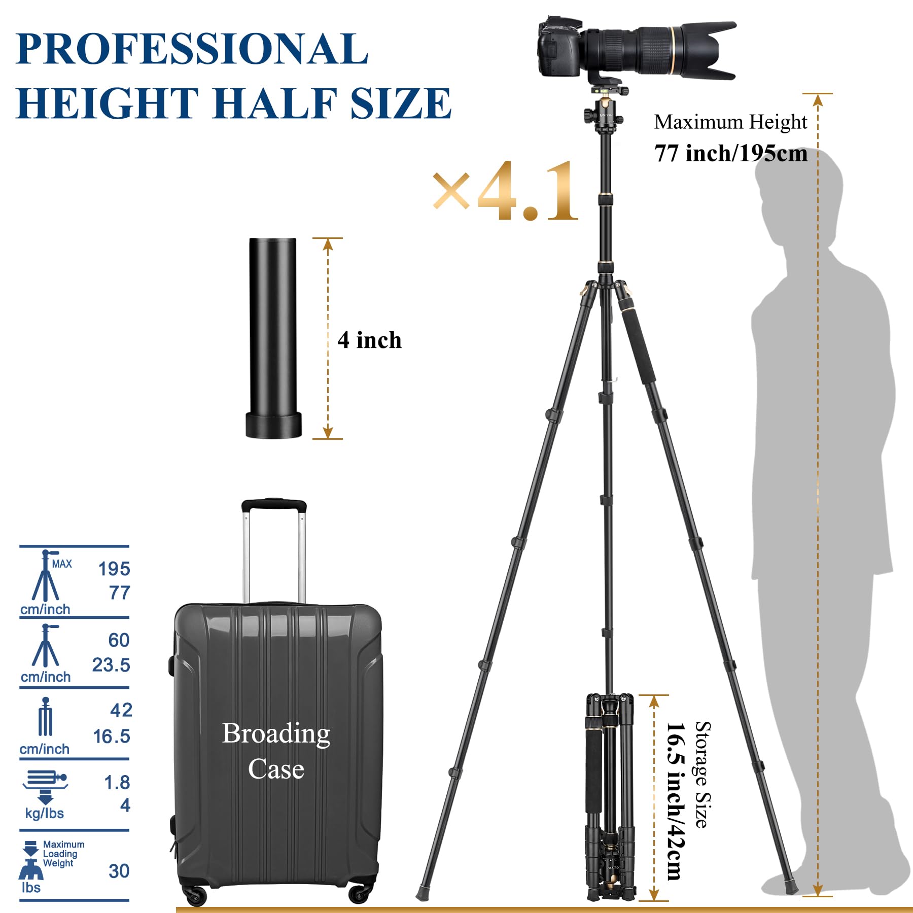 77' Aluminum Camera Tripods & Monopods, Victiv Compact Travel Tripod For Camera Dslr, Spotting Scope,Telescope, Binoculars, Porfessional Heavy Duty Camera Tripod Stand For Photography Video Recording