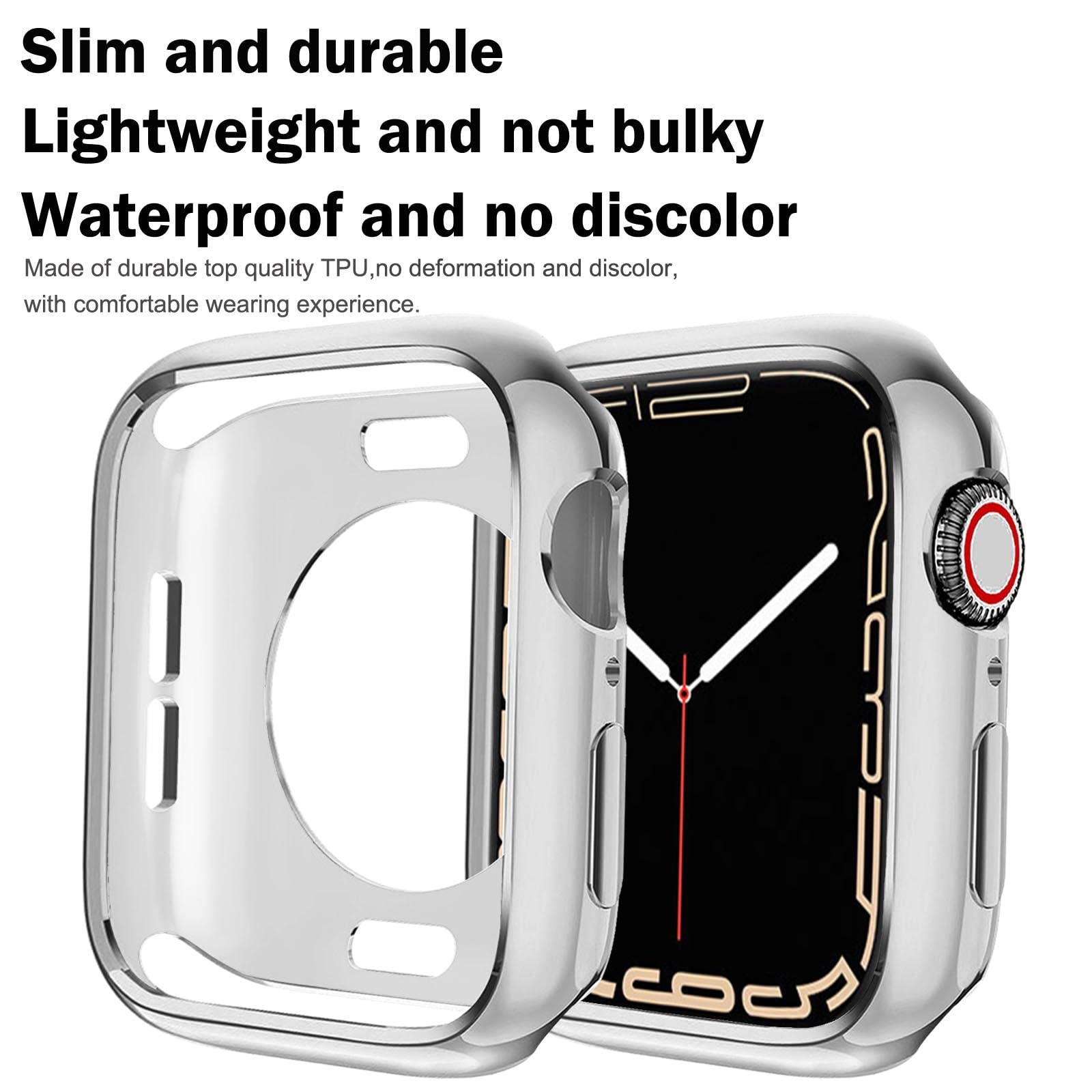 Botomall Compatible With Apple Watch Case 41Mm Series 9 (2023) Series 8 Series 7 Soft Flexible Tpu Thin Lightweight Protective Bumper For Iwatch [No Screen]   Shiny Silver