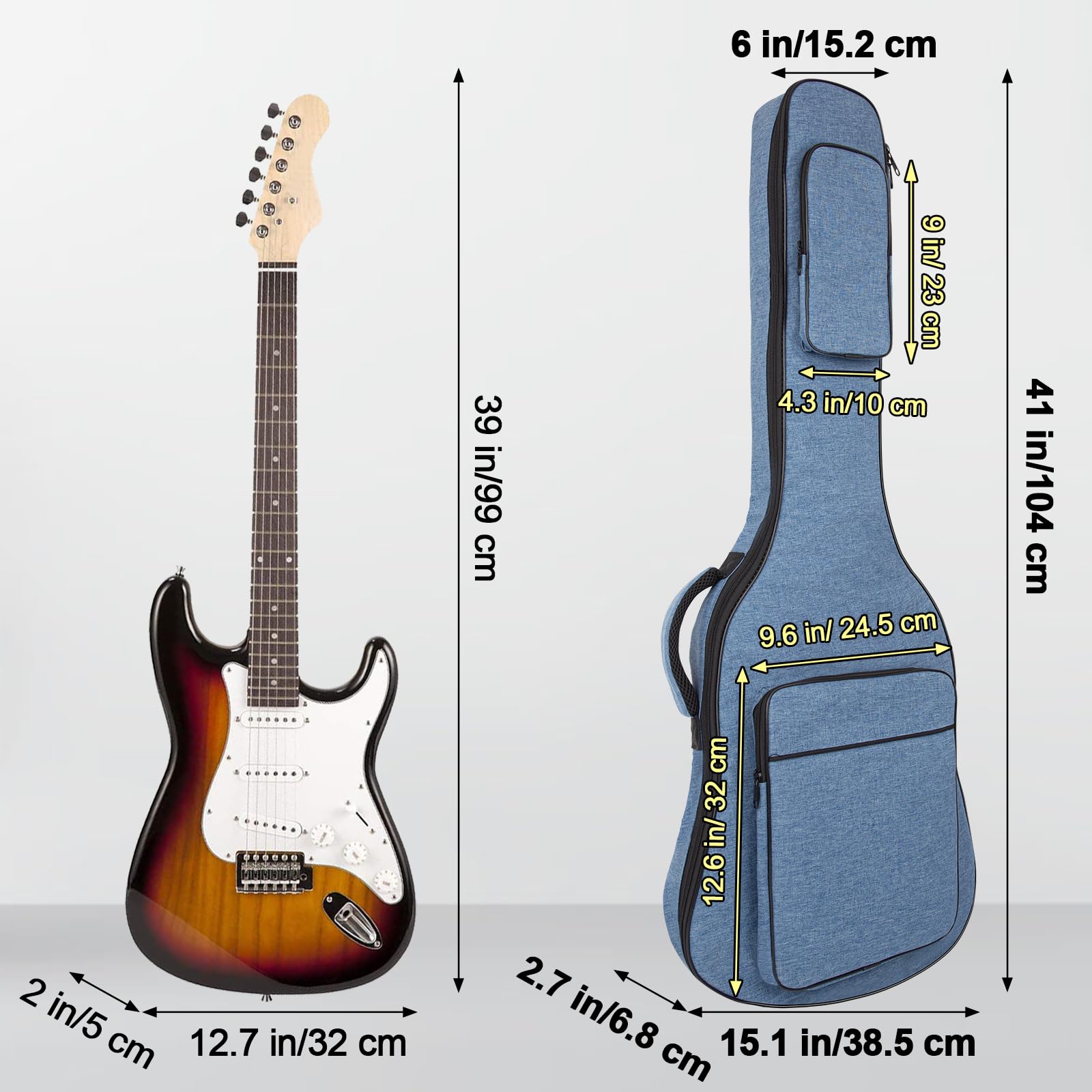 Muztop 39 Inch Electric Guitar Bag Soft Guitar Case, 11 Mm Thick Padded Electric Guitar Gig Bag Waterproof Guitar Backpack With