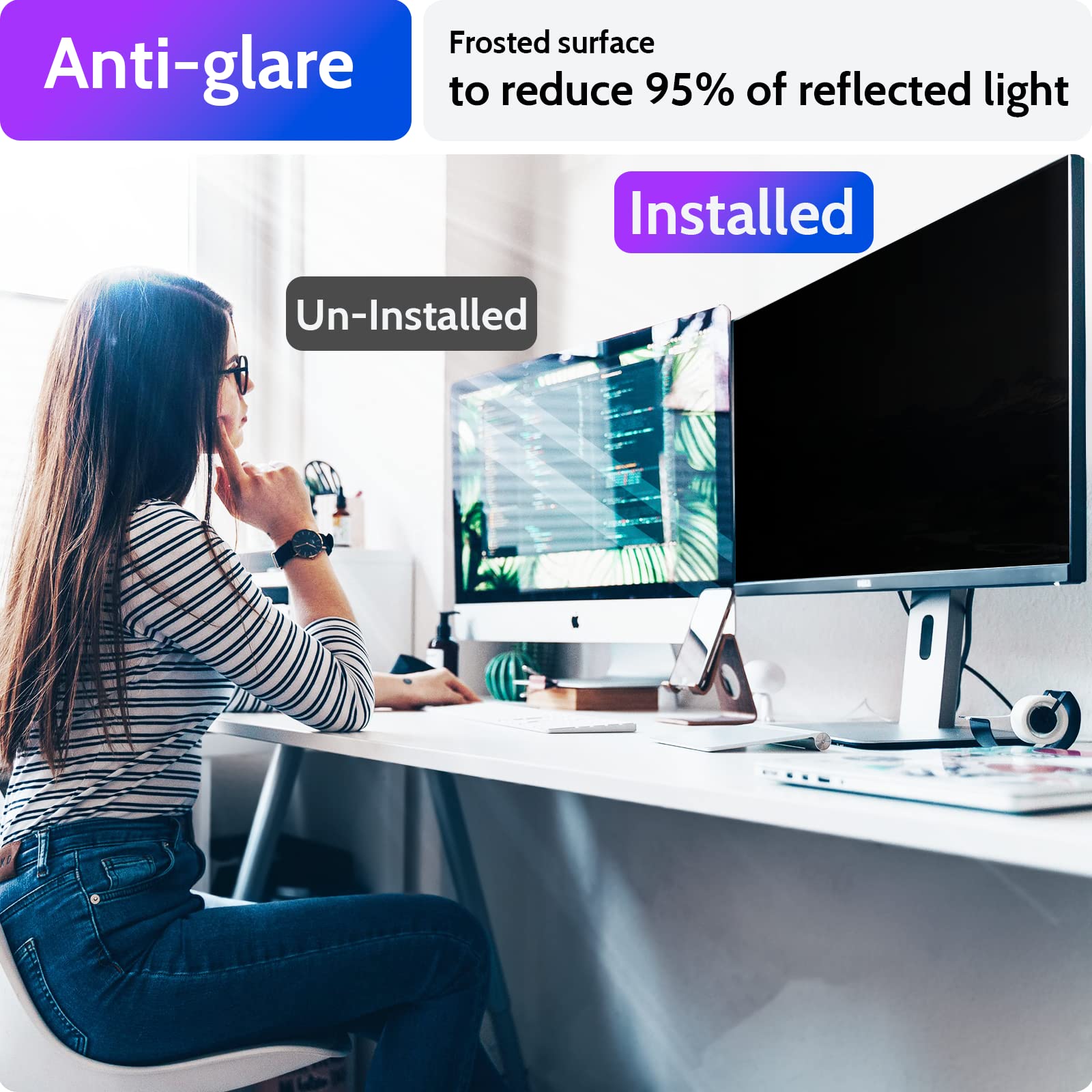 Peslv Computer Privacy Screen 24 Inch For 16:9 Widescreen Monitor, Removable 24Inch Anti Blue Light Anti Glare Monitor Privacy F