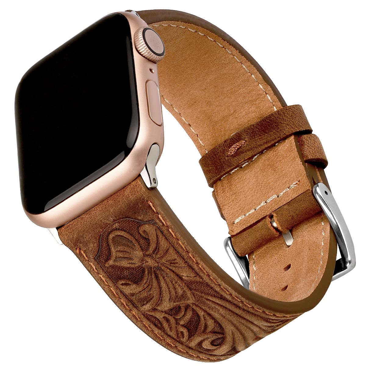 Falandi For Apple Watch Band Leather 42Mm 41Mm 40Mm, Western Retro Leather Classical Replacement Smart Watch Band For Iwatch Men