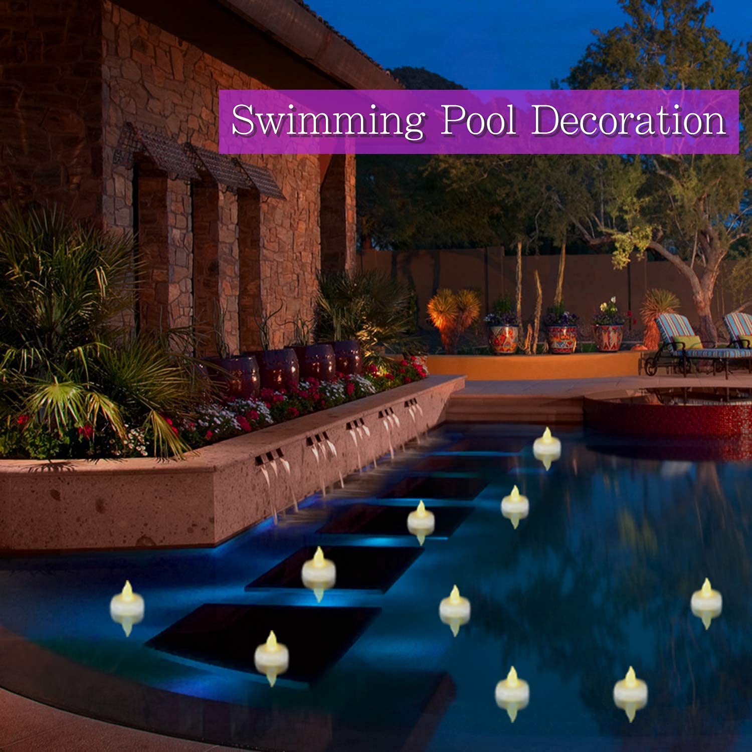 Singtok 12 Pcs Flameless Waterproof Floating Led Candles, Battery Powered Flickering Led Floating Warm White Votive Tea Lights C