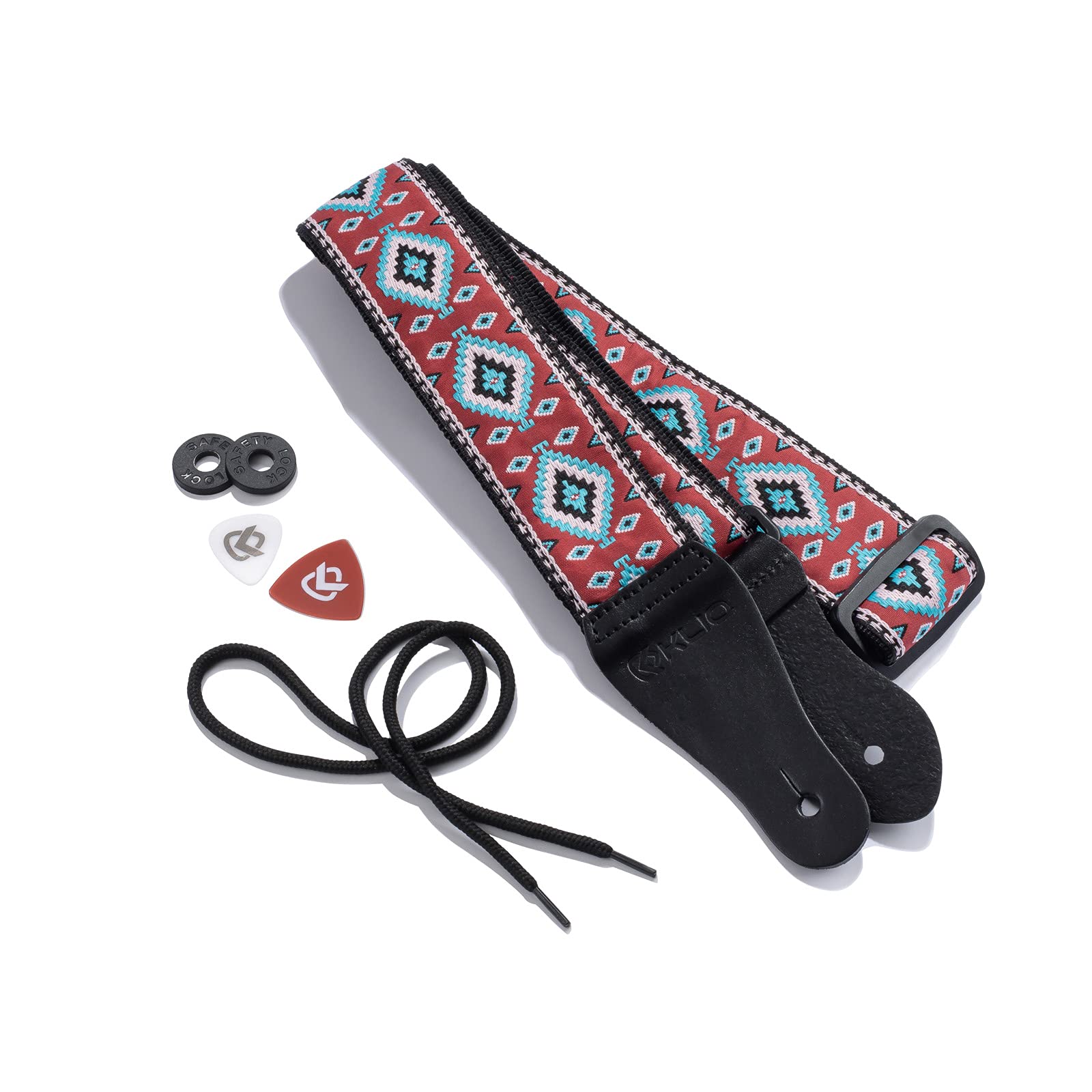 Kliq Vintage Woven Guitar Strap For Acoustic And Electric Guitars + 2 Free Rubber Strap Locks, 2 Free Guitar Picks And 1 Free La