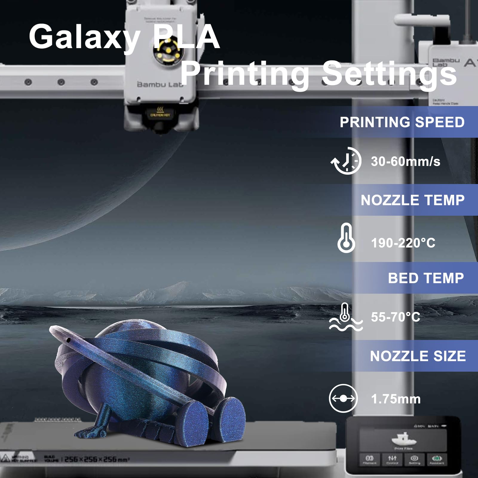 Eryone Glitter Pla Filament For 3D Printer, 1.75Mm +/ 0.03Mm, 1Kg(2.2Lbs)/Spool, Sirius Nebula (Blue)