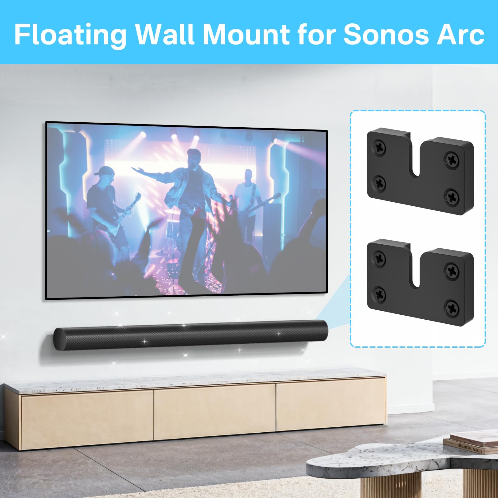 Notiela Metal Soundbar Mount For Sonos Arc Wall Mount Black   Floating Wall Mount For Sonos Arc Mount Under Tv Easy To Install M