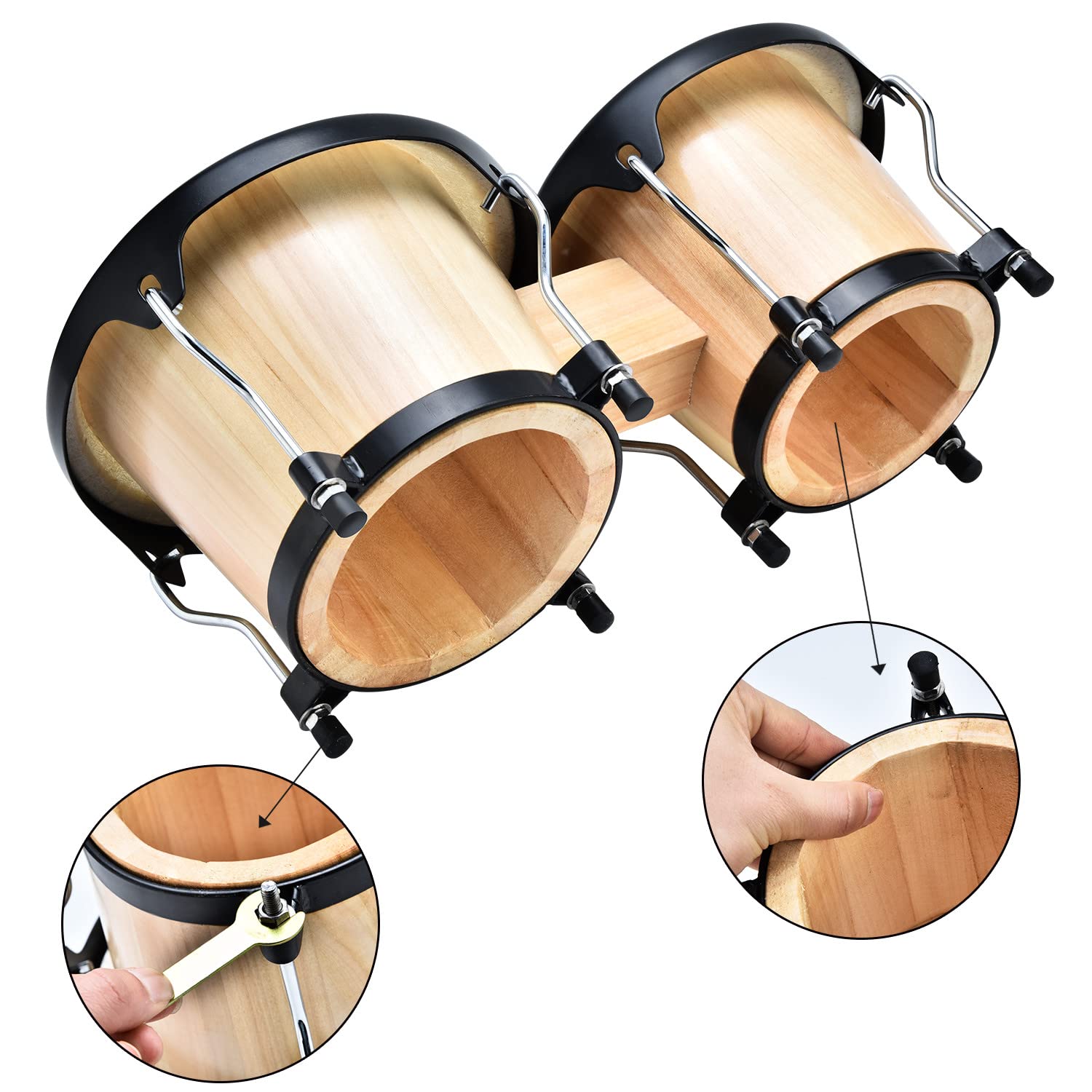 Lesage Bongos Drum For Kids Adults Beginner Bongos Starter Bongos 6 In And 7 In Natural Wood Bongo Set Real Skin Drum Head With