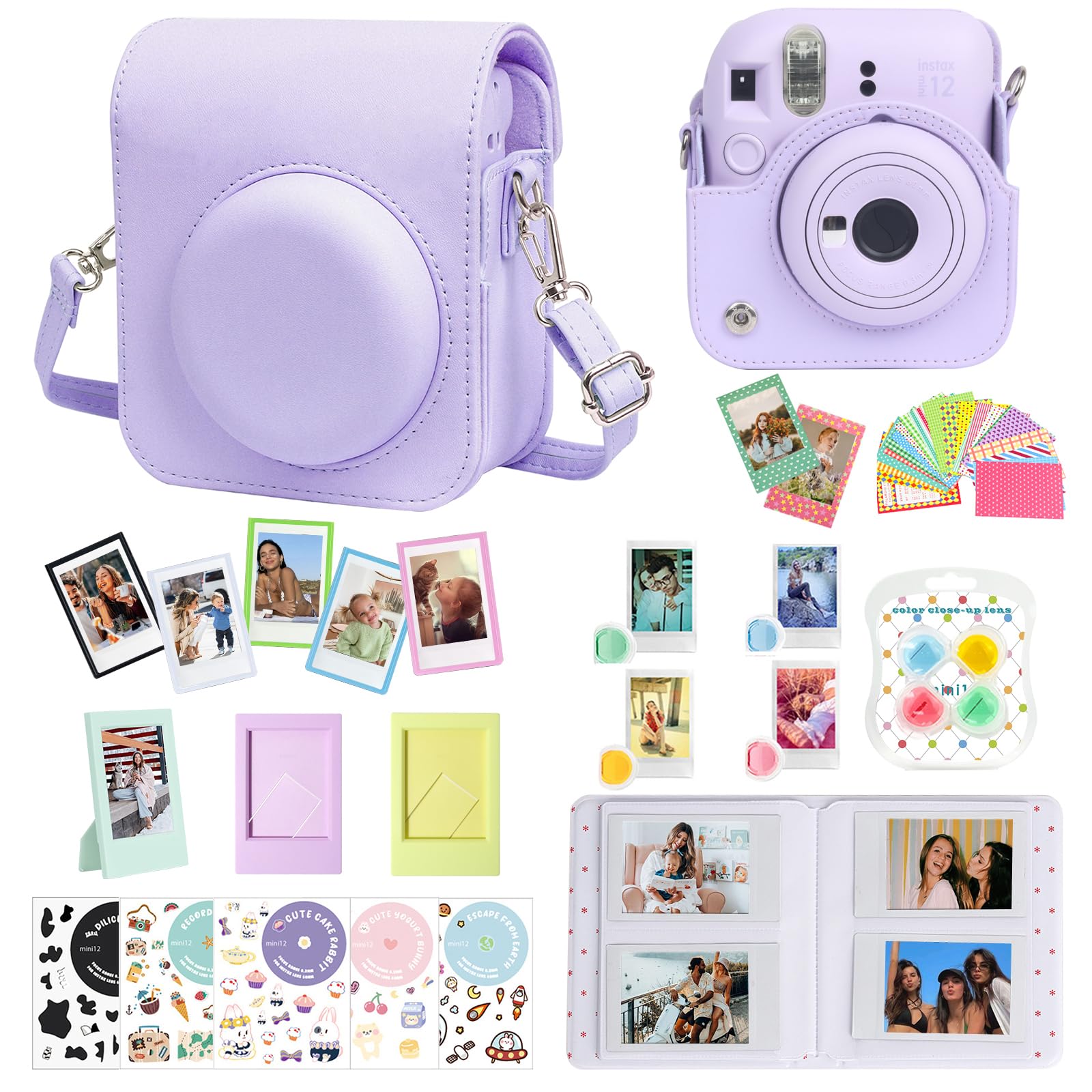Caiyoule Accessories For Fuji Instax Mini 12 Camera, Accessory Bundle Include Pu Leather 12 Case, Mini Picture Album, Frames, Di
