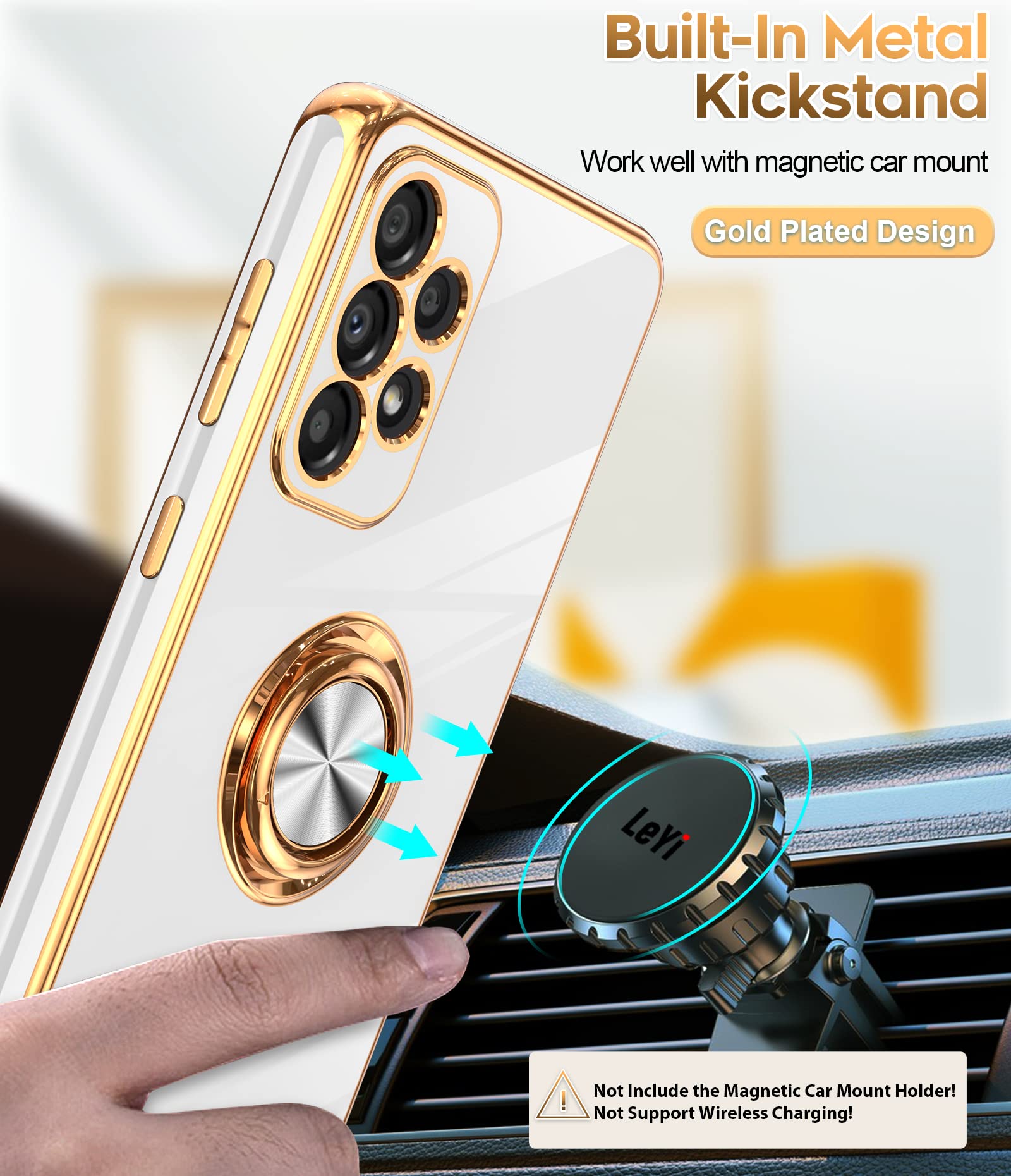 Leyi For Samsung Galaxy A53 5G Case With Tempered Glass Screen Protector [2 Pack] 360    Rotatable Ring Holder Magnetic Kickstan