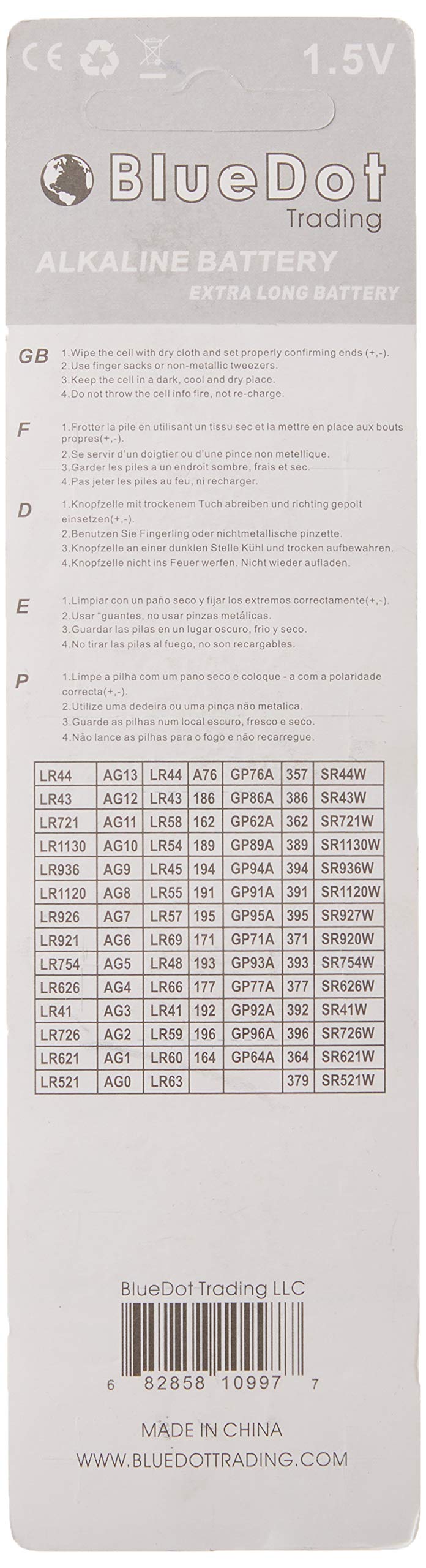 Bluedot Trading Ag9, Sr45, Sg9, Lr45 Alkaline Button Cell Batteries Ideal For Hearing Aids, Watches, Calculators, Thermometer, T