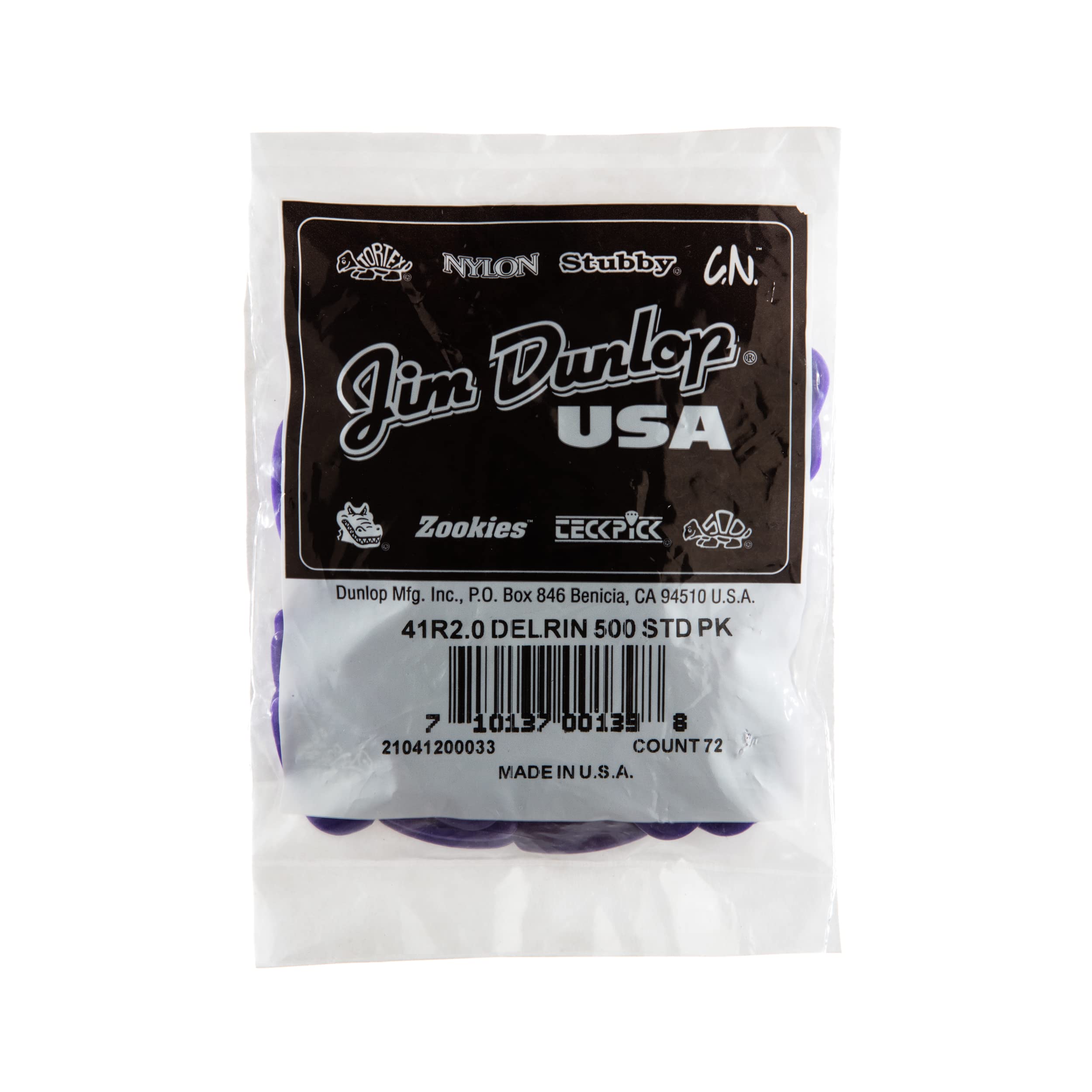 Dunlop 41R2.0 Delrin�, Purple, 2.0Mm, 72/Bag