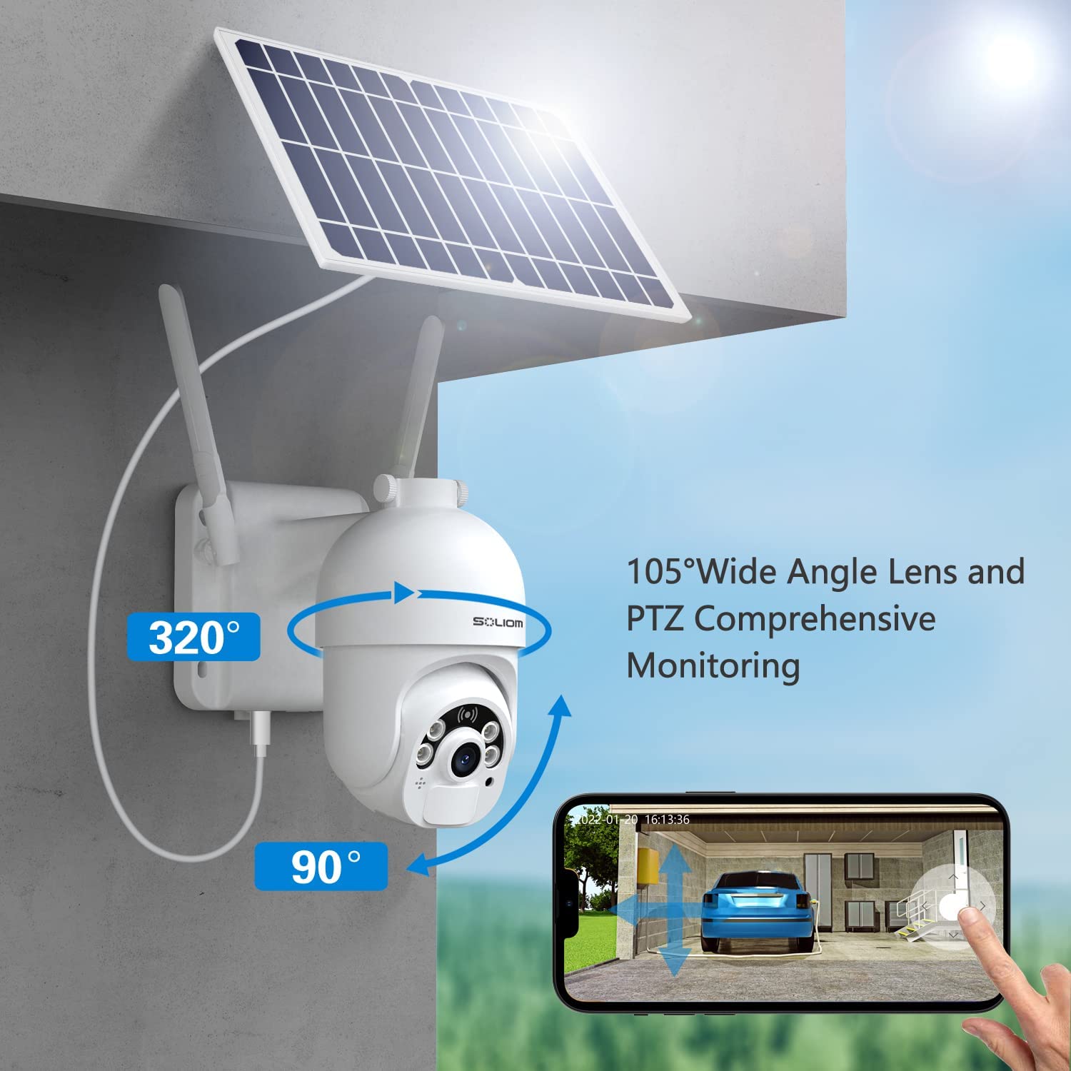 Soliom S800C 4G Lte Cellular Security Camera Outdoor,Pan Tilt 360� View 1080P Wireless Solar Powered, Spotlight Color Night Vision, 2 Way Talk,Pir Motion Detection