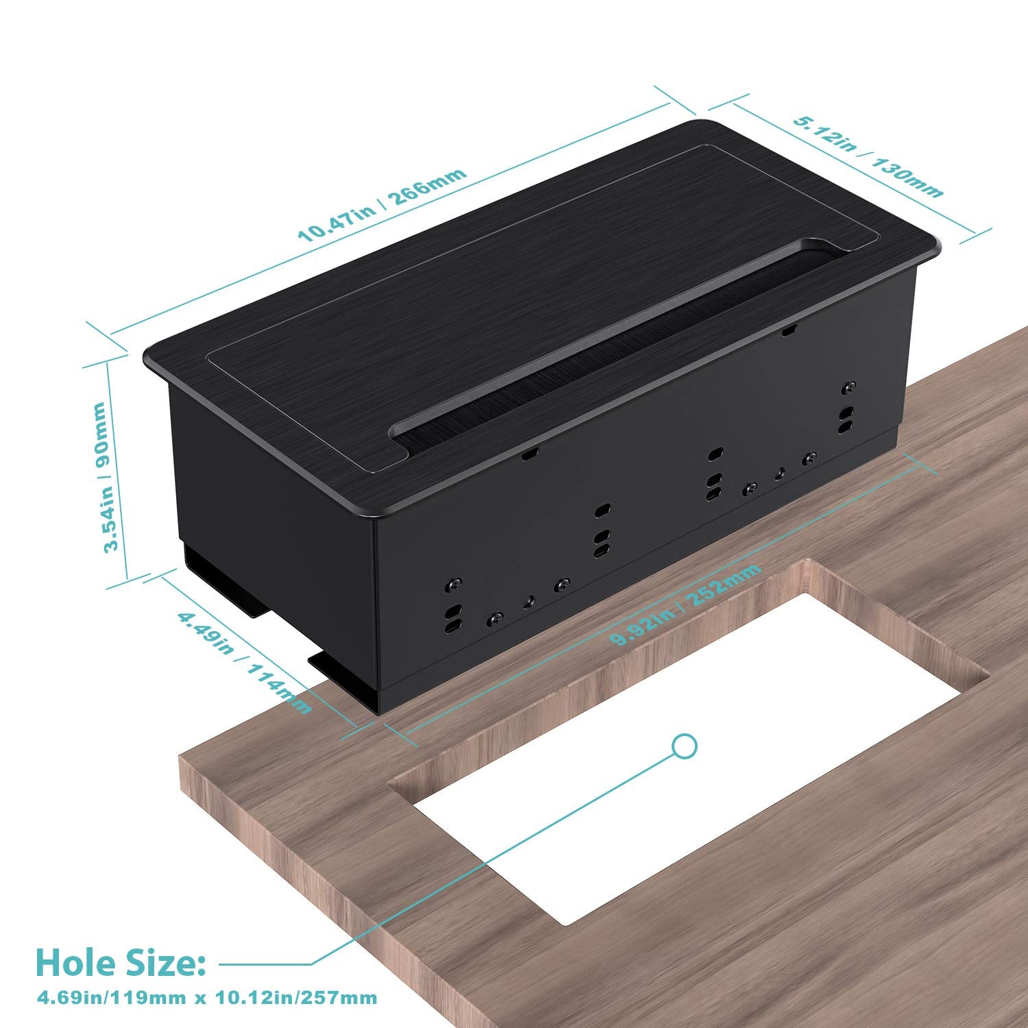 Webang Recessed Connectivity Box Outlet For Conference Room Table With 2Ac Receptacle,2Rj45, 1Usb3.0, 1Hdmi, 1 Vga, 13.5Mm Audio, Black