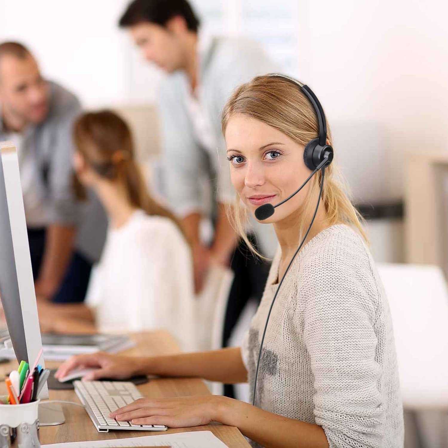 Phone Headsets Rj9 With Noise Cancelling Microphone, Corded Office Telephone Headset Compatible With Polycom Vvx201 Vvx250 Vvx35