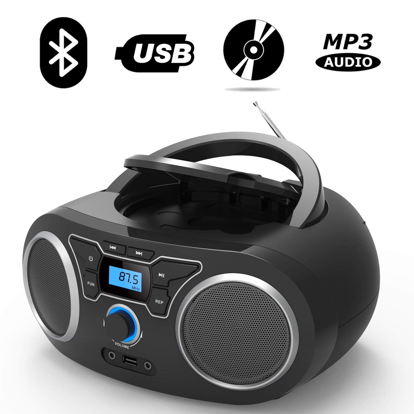 Portable Radio Cd Player Boombox With Bluetooth & Fm Radio, Usb Port, Aux Input, Headphone Jack,Compact Cd Player Radio Stereo S