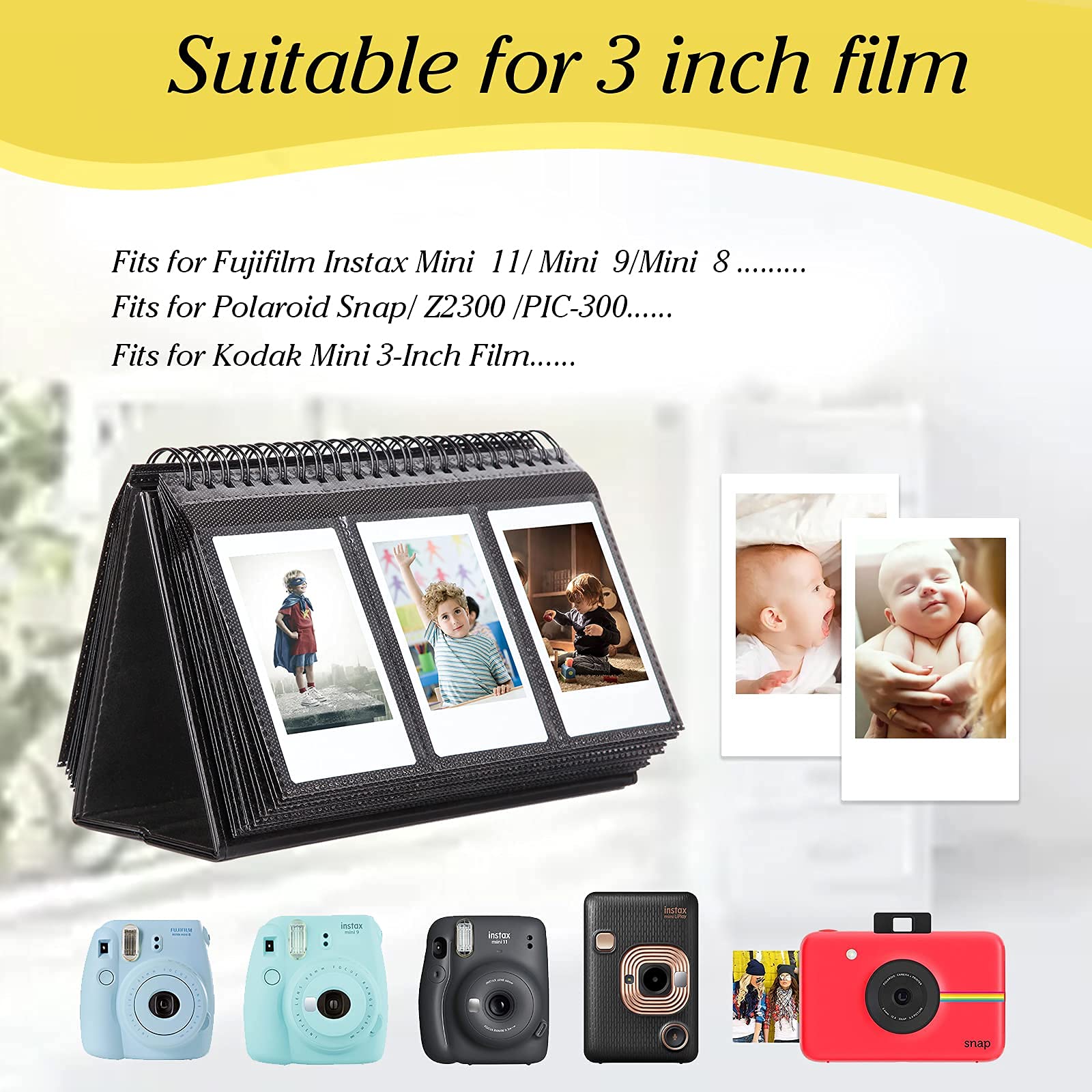96 Pocket Mini Photo Album For Fujifilm Instax Mini 12 11 9 90 8 8+7S/ Fujifilm Instax Sp 1/ Polaroid Pic 300P/ Polaroid Z2300/ Lg Pd 233/ Lg Pd 239/2X3 Inch Name Card(Black)