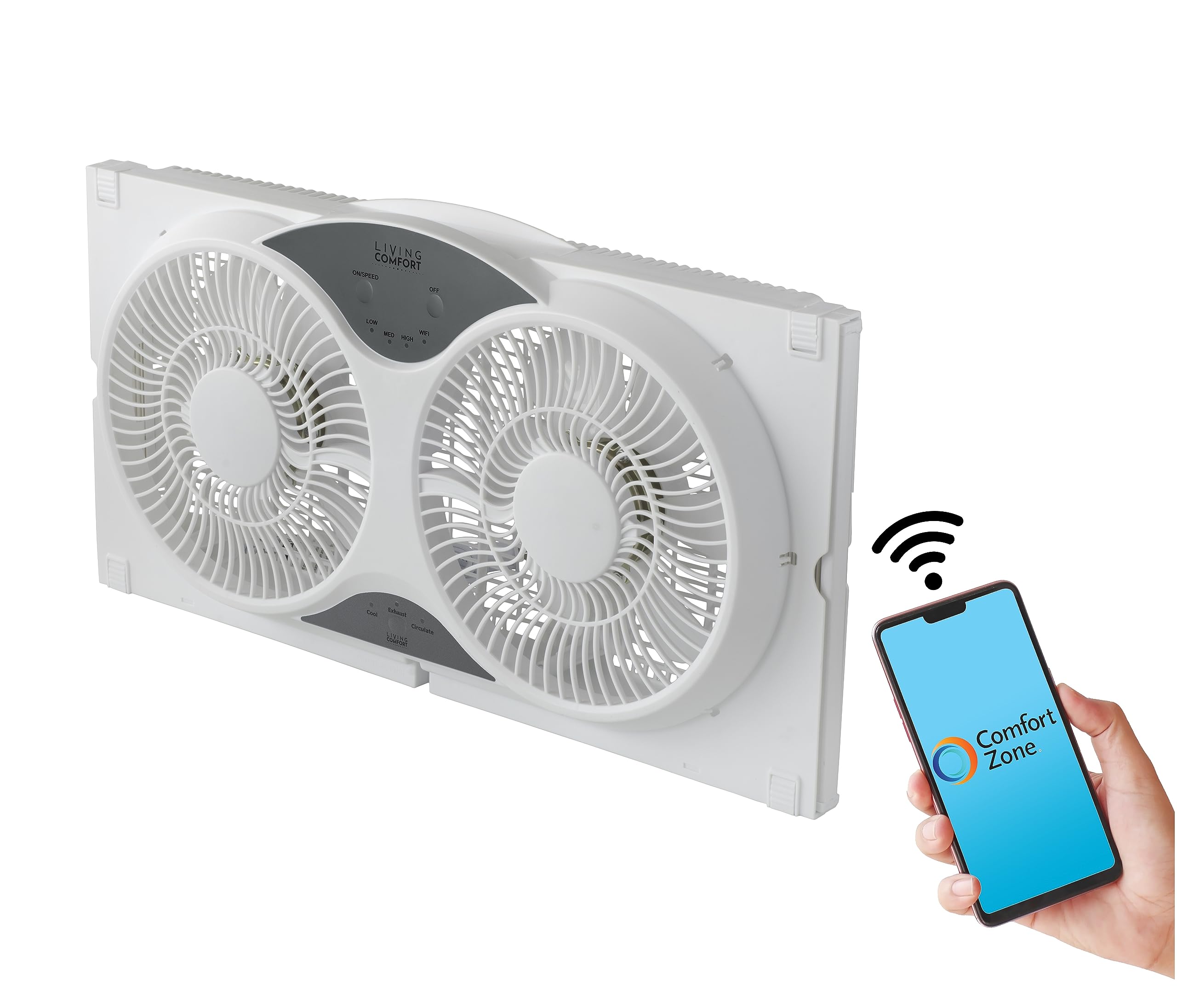 Comfort Zone Living Comfort Smart Wi Fi Reversible Twin Window Fan With Removable Cover And Bug Screen, 9 Inch, 3 Speed, Expanda