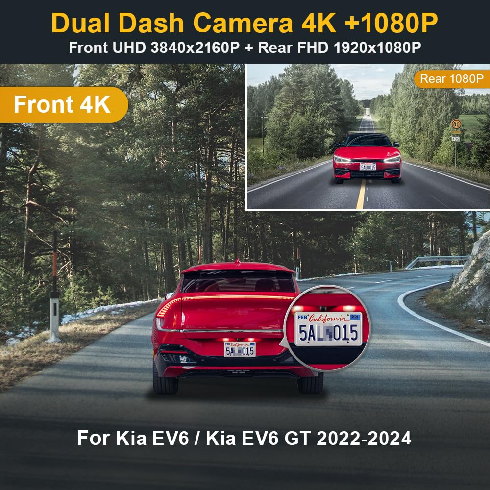 Fitcamx 4K Dual Dash Cam For 2022 2023 2024 Kia Ev6 Gt Gt Line Light Wind, Integrated Oem Style, Front 2160P+Rear 1080P Video, L
