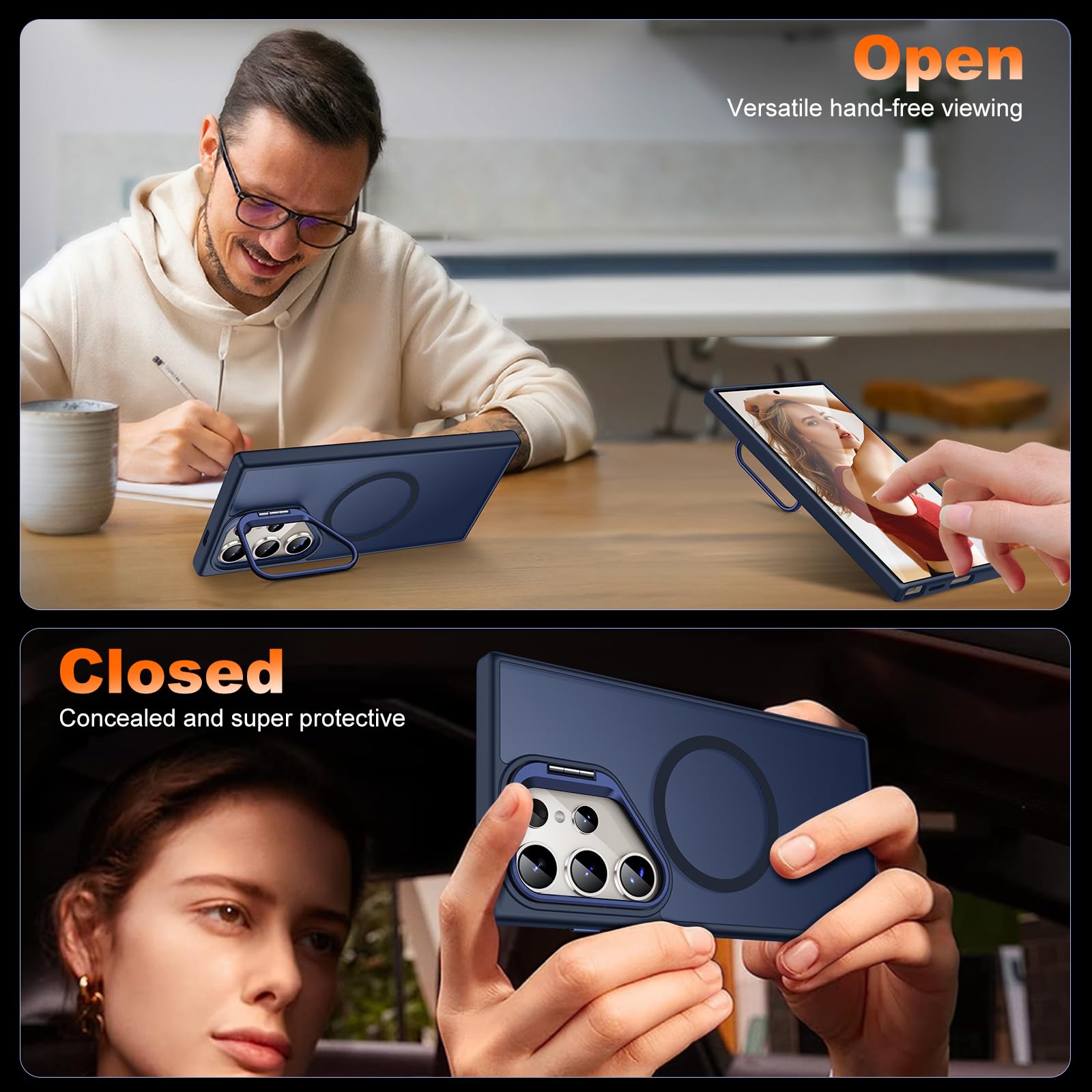 Jame For Samsung Galaxy S24 Ultra Case, Slim S24 Ultra Case With Stand, [Compatible With Magsafe], Built In Camera Stand Translu