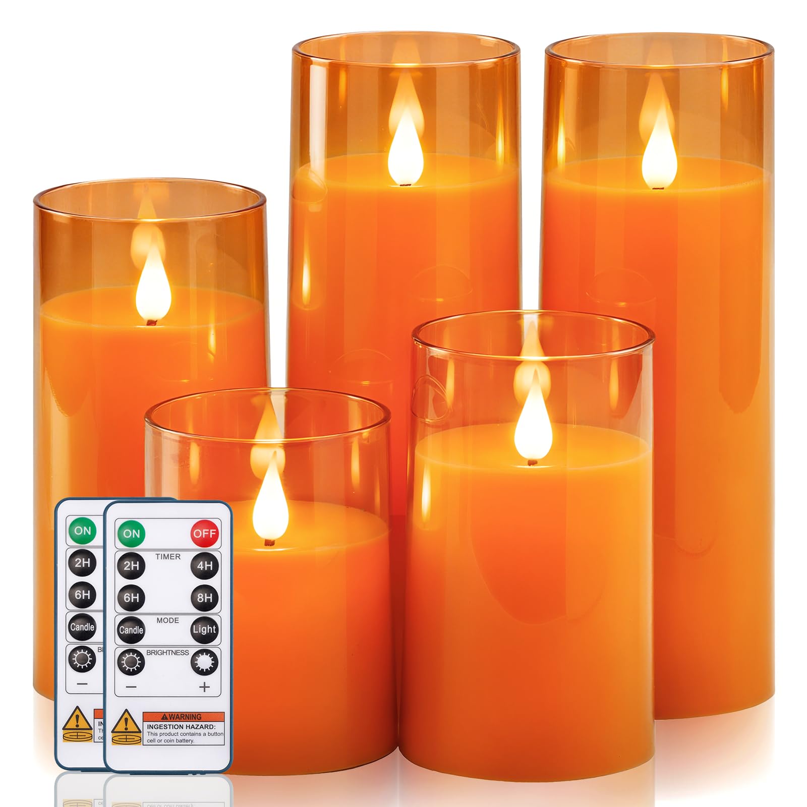 Homemory Halloween Orange Flameless Candles, Battery Operated Led Candles With Remote And Timer, Candles For Halloween Decoratio