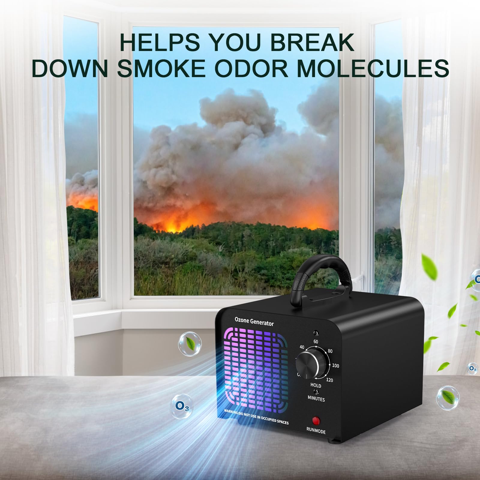 Ozone Generator 80000Mg/H, Ionizer High Capacity Odor Eliminator, Ozone Machine For Car/Home/Smoke/Pet Odor Removal(Black)