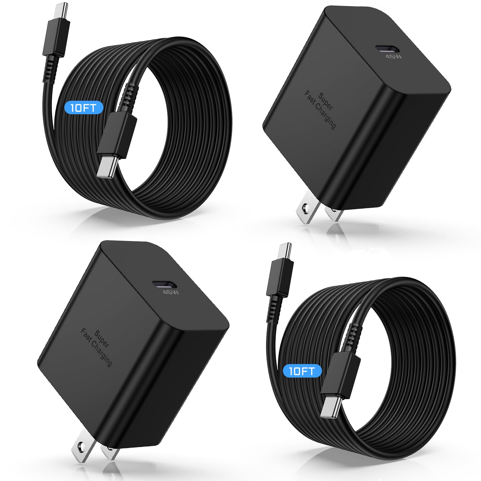 45W USB C Super Fast Charger and 10ft Type C to C Charging Cable Cord Long, USB C Wall Charger Block Adapter Plug for Samsung Ga