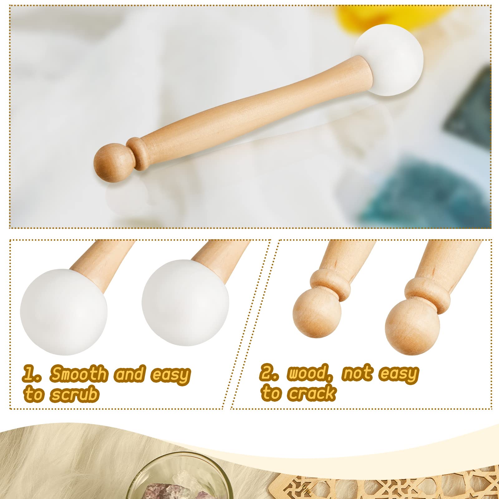 Nuanchu 4 Pcs Crystal Singing Bowl Mallet Bowl Striker And O Ring Set, Include 2 Rubber Head Wood Handle Mallet With 2 Rubber O