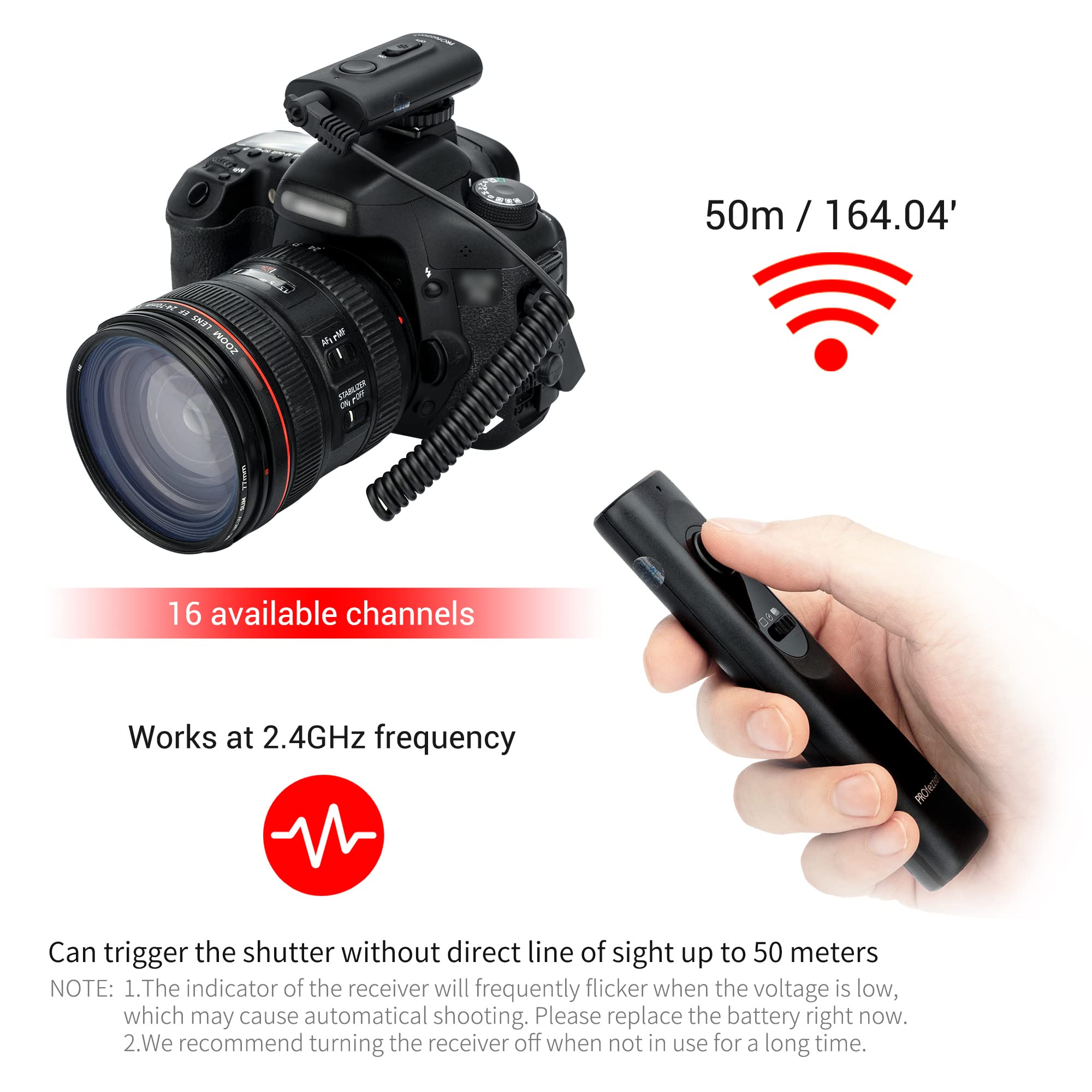 Profezzion [164'] Wireless Shutter Release Remote Control For Canon Eos R5 R3 5D Mark Iv Iii Ii 6D Mark Ii 7D Mark Ii 5Ds R 1Dx