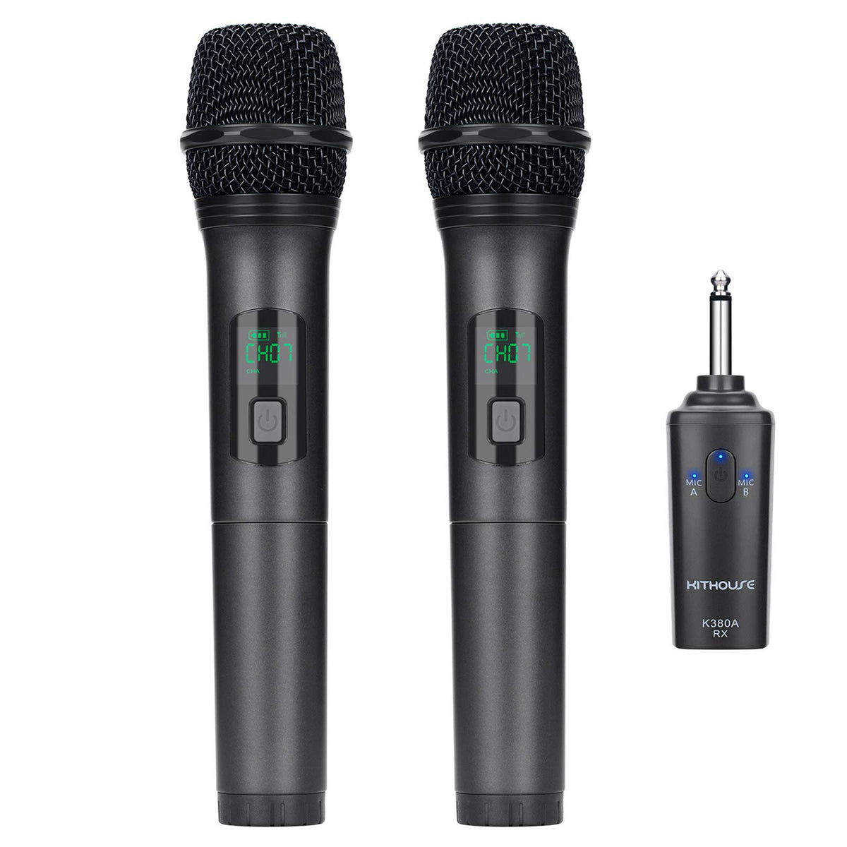 Kithouse K380A Wireless Microphone Karaoke Microphone Wireless Mic Dual With Rechargeable Bluetooth Receiver System Set   Uhf Ha