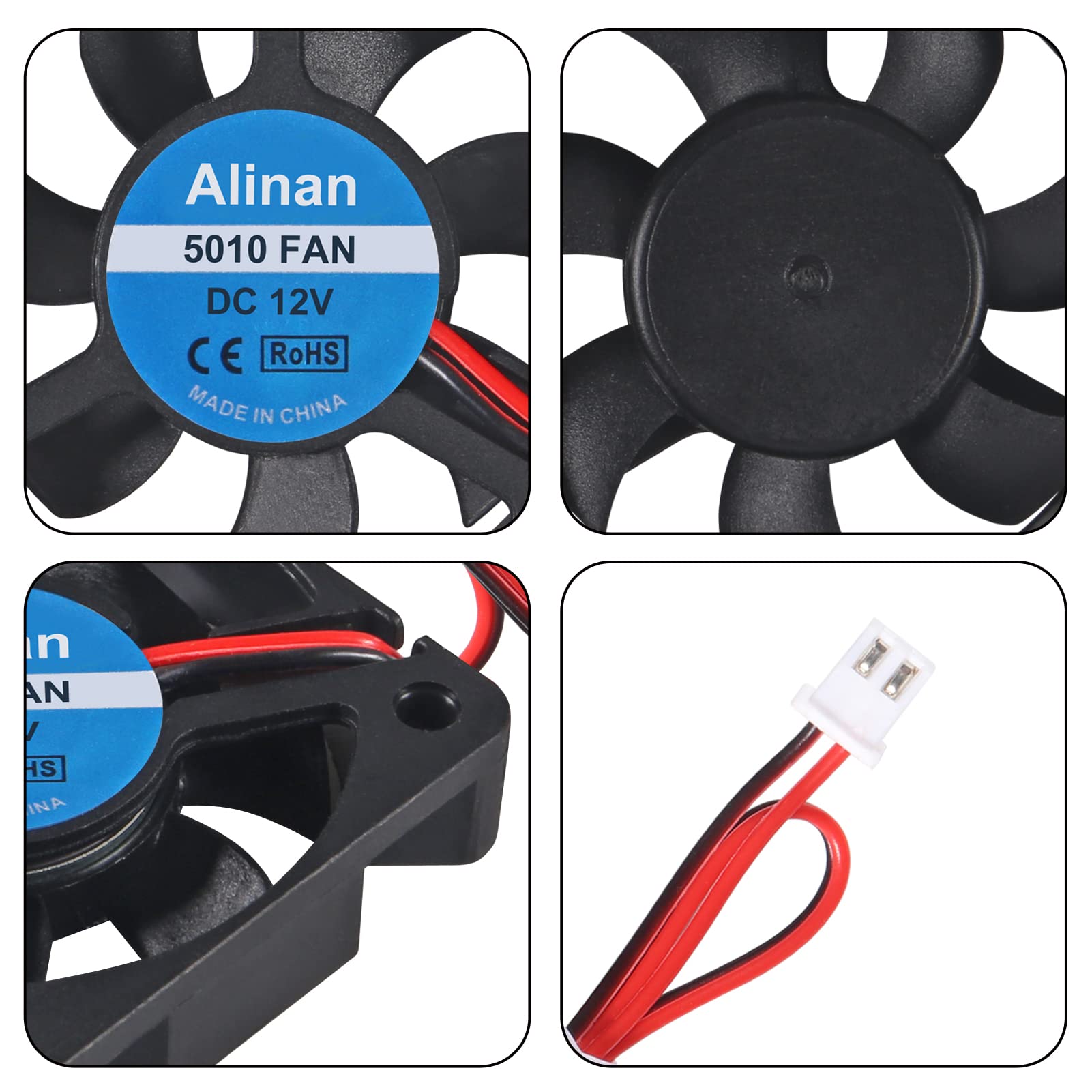 Alinan 6Pcs 5010 12V Sleeve Bearing Cooling Fan 50Mm Silent Cooling Dc 12V 0.08A Silent Quiet Dc Brushless Cooling Fan 3D Printer Cooling Fan With 2Pin Wire