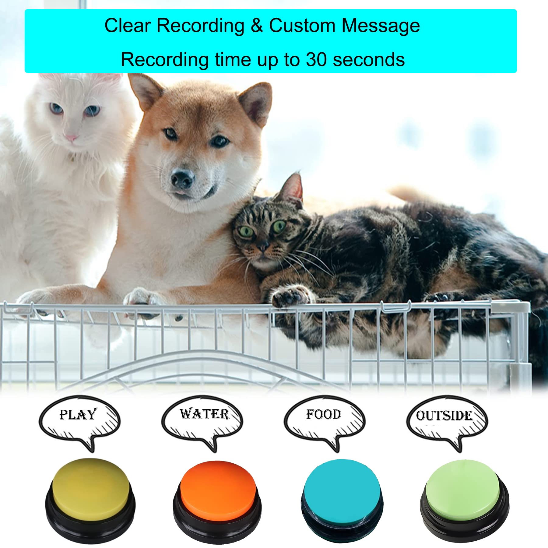 Dog Buttons For Communication, 4 Color Voice Recording Buttons, Dog Communication Buttons Training Talking Buttons For Pets, 30