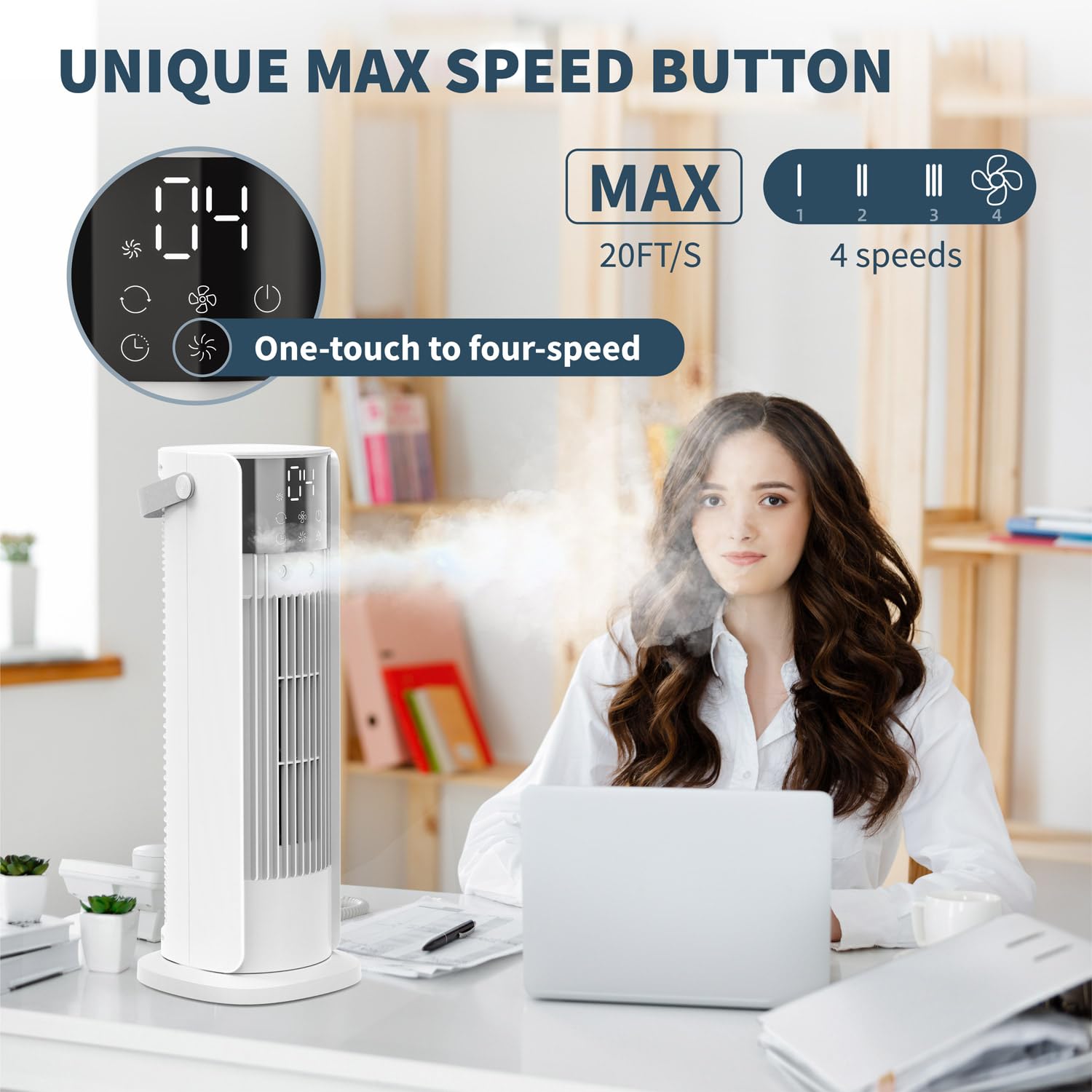 Xiurei 16'' Misting Tower Fan, 700Ml Tank, 90 Oscillating Fan W/Remote, Bladeless Desk Fan, 4 Speeds, Timer, Cooling Fan For Bed