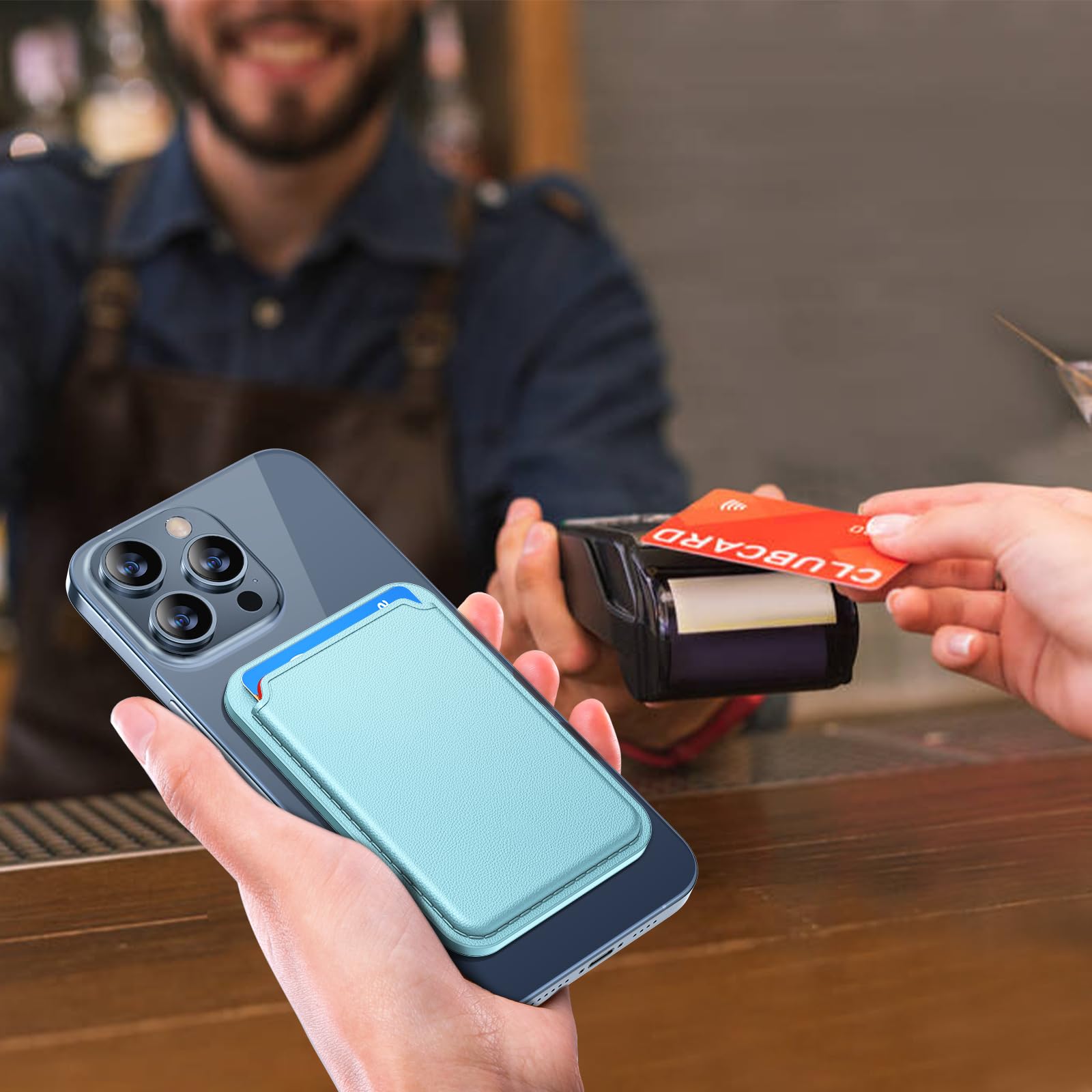 Miracase Magnetic Wallet, Compatible With Magsafe Wallet, 3 Card Holder, For Iphone 15/14/13/12 Series,Light Blue