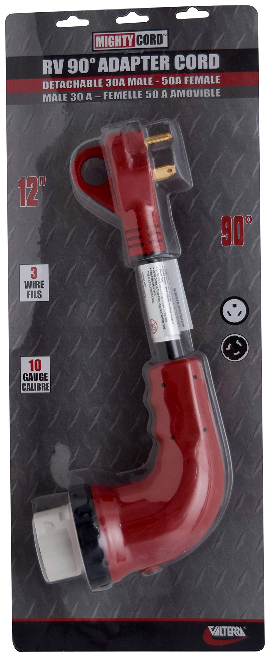 Mighty Cord A10-3050D90Vp 30Am-50Af 90 Degree Led Detachable Adapter Cord, 12   , Red,1 Pack