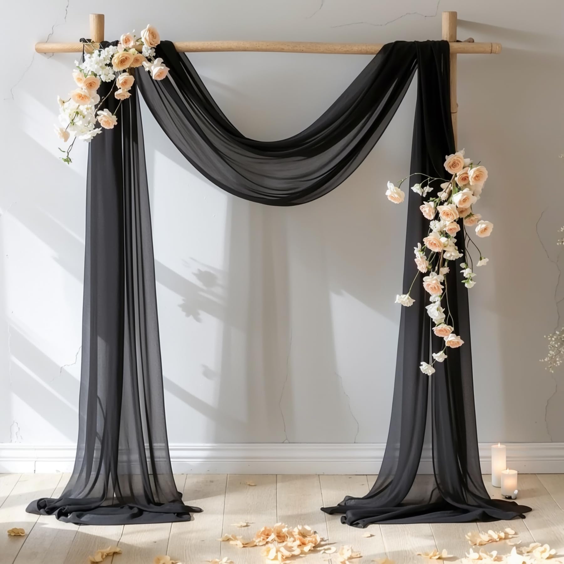 Partisky Wedding Arch Draping Fabric 19Ft Black Drapery Sheer Curtains For Backdrop Wedding Arch Decorations For Ceremony Stage 