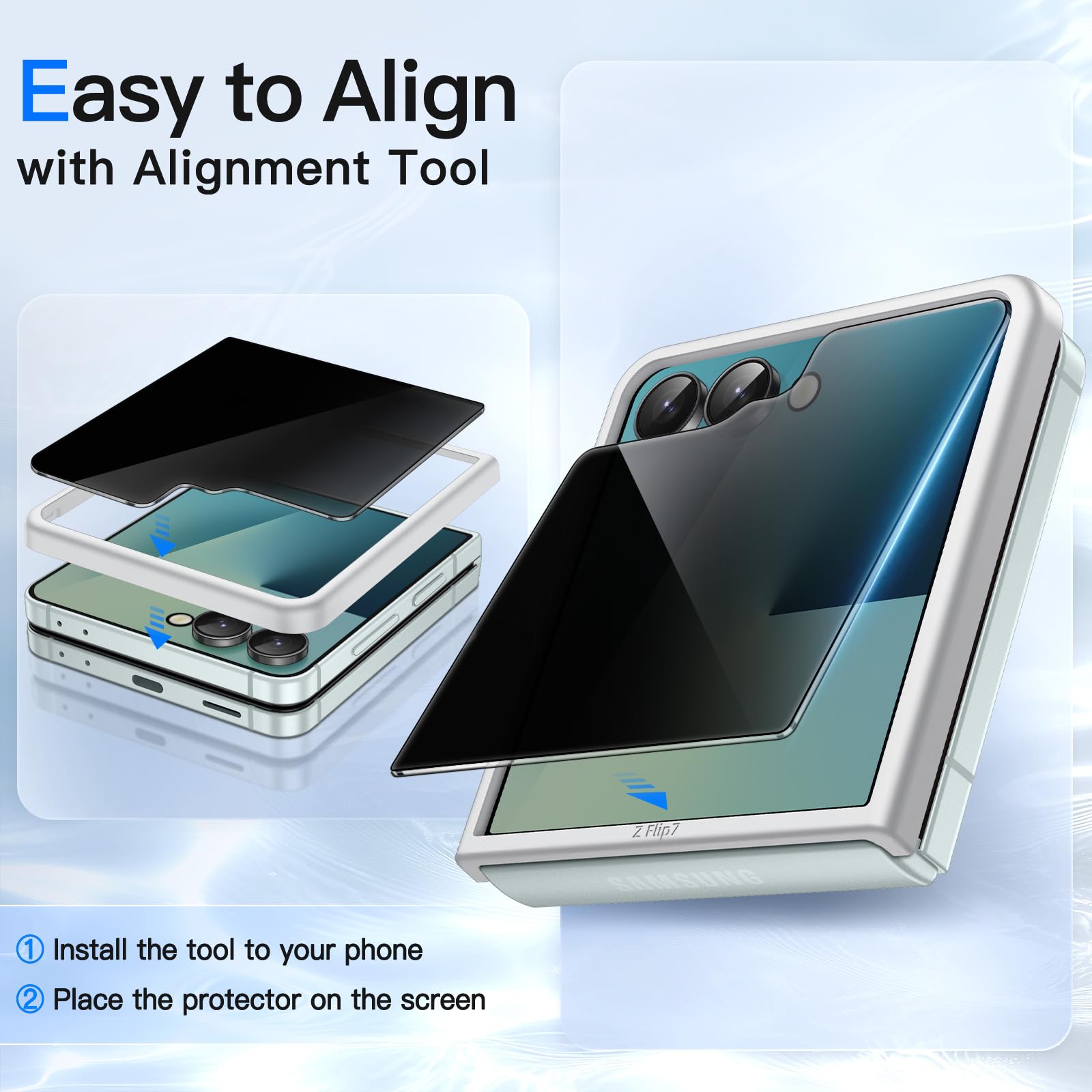 Jetech Front Privacy Screen Protector For Samsung Galaxy Z Flip 7 2025, Anti-Spy Tempered Glass Film With Easy Installation Tool