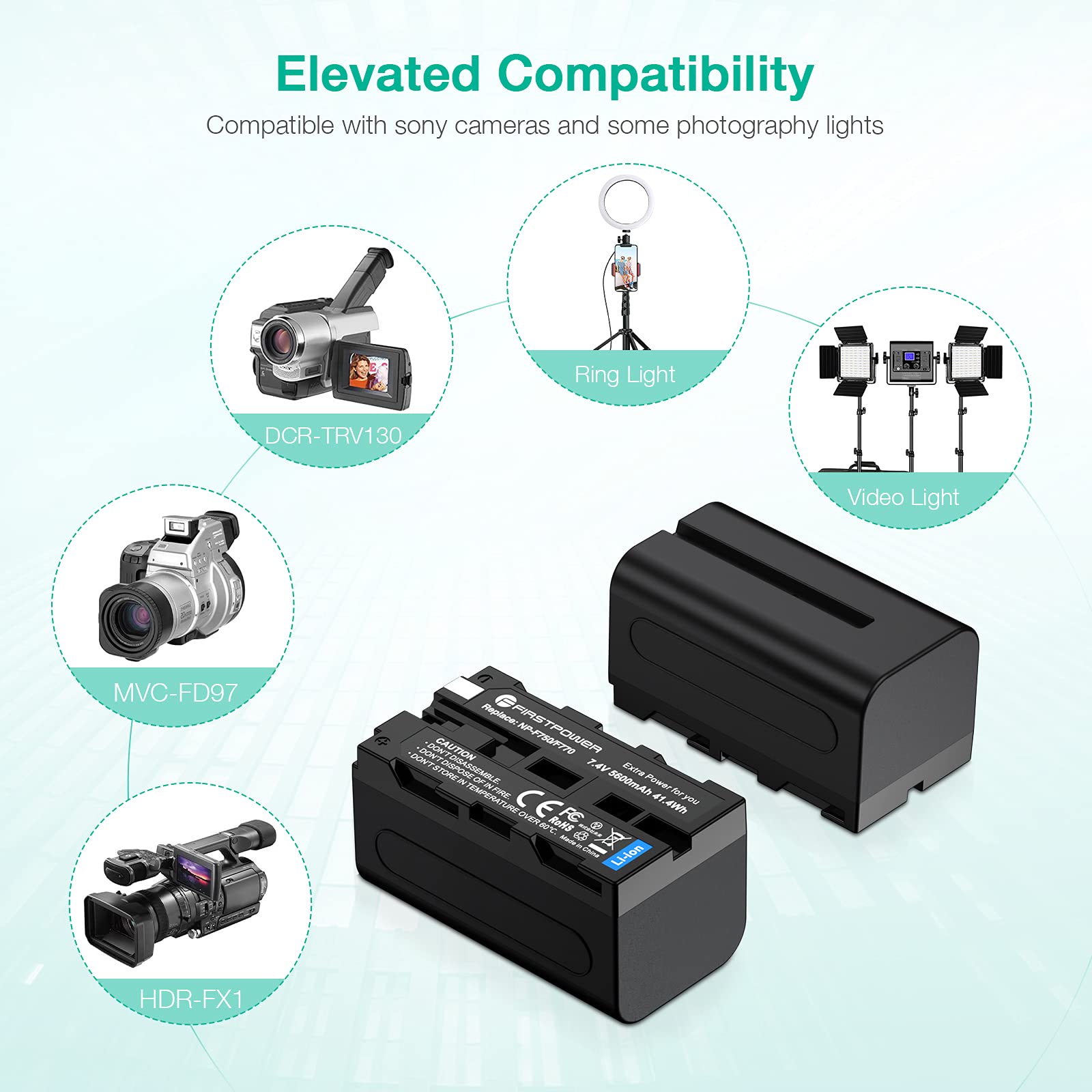 Firstpower Np F750 Battery (2 Pack/5600Mah) And Dual Usb Charger For Sony Np F550 F570 F750 F770 F960 F970 Battery Sony Ccd Trv2