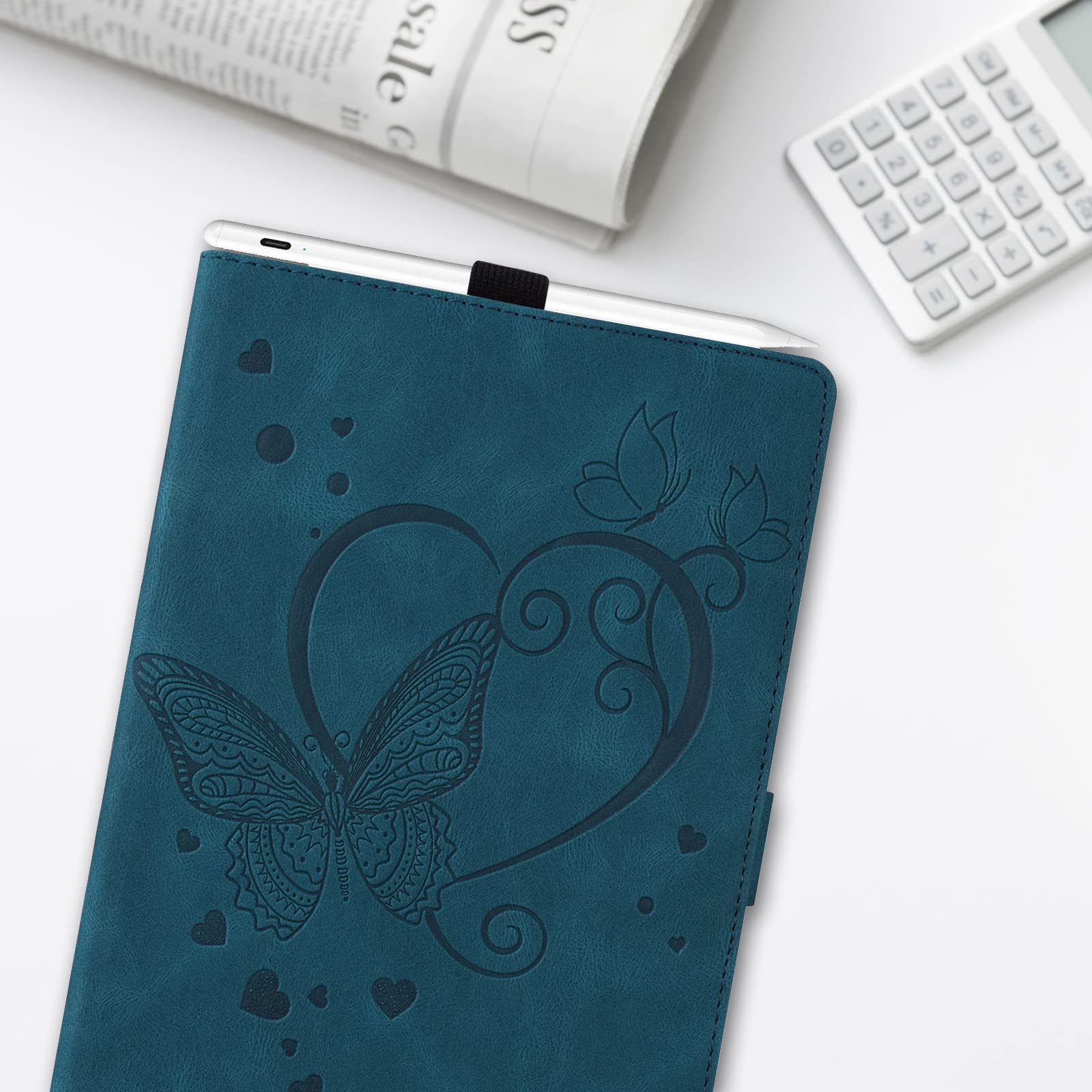 Galaxy Tab S8 Ultra Case 14.6 Inch - Premium Flip Leather Smart Wake/Sleep Cover [3D Embossed Butterfly] & Multiple Angles Stand