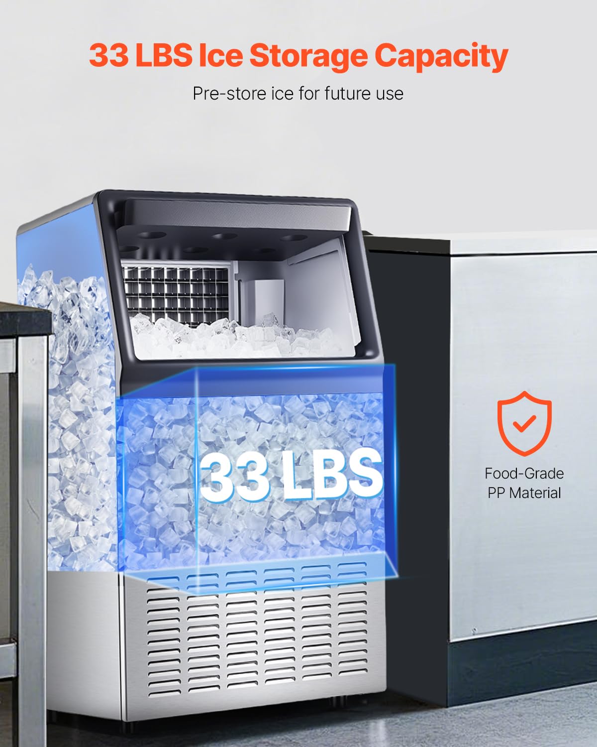 Vevor 160Lbs/24H Commercial Ice Maker, 55 Ice Cubes In 15 Minutes, Freestanding Ice Maker Machine With 33Lbs Large Storage Capac