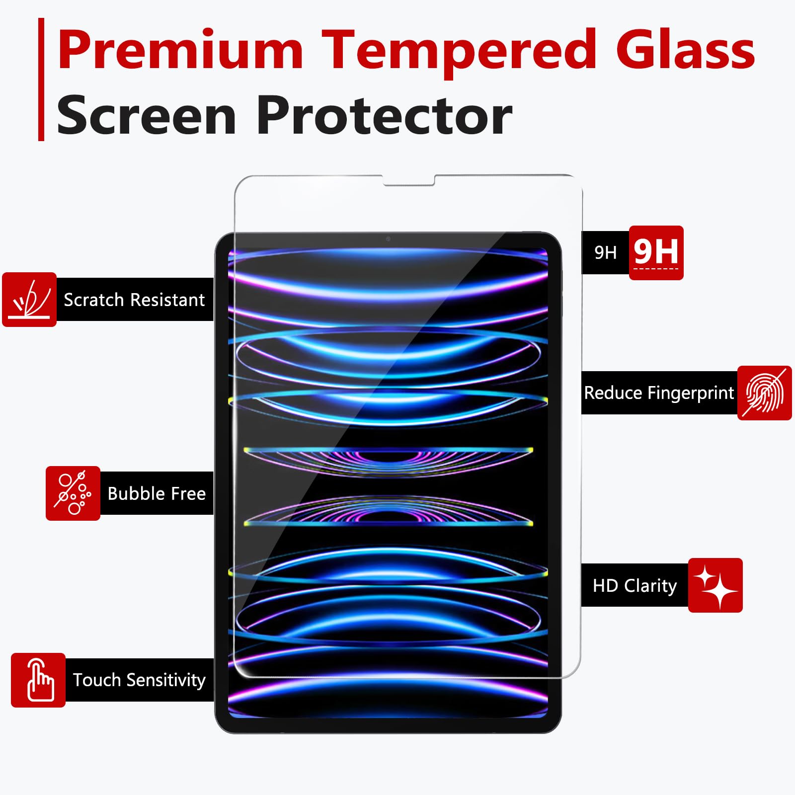Bersem Screen Protector Compatible With Ipad Pro 12.9 Inch (2022 &2021&2020&2018 Models) Tempered Glass, Ultra Clear, Anti Scrat