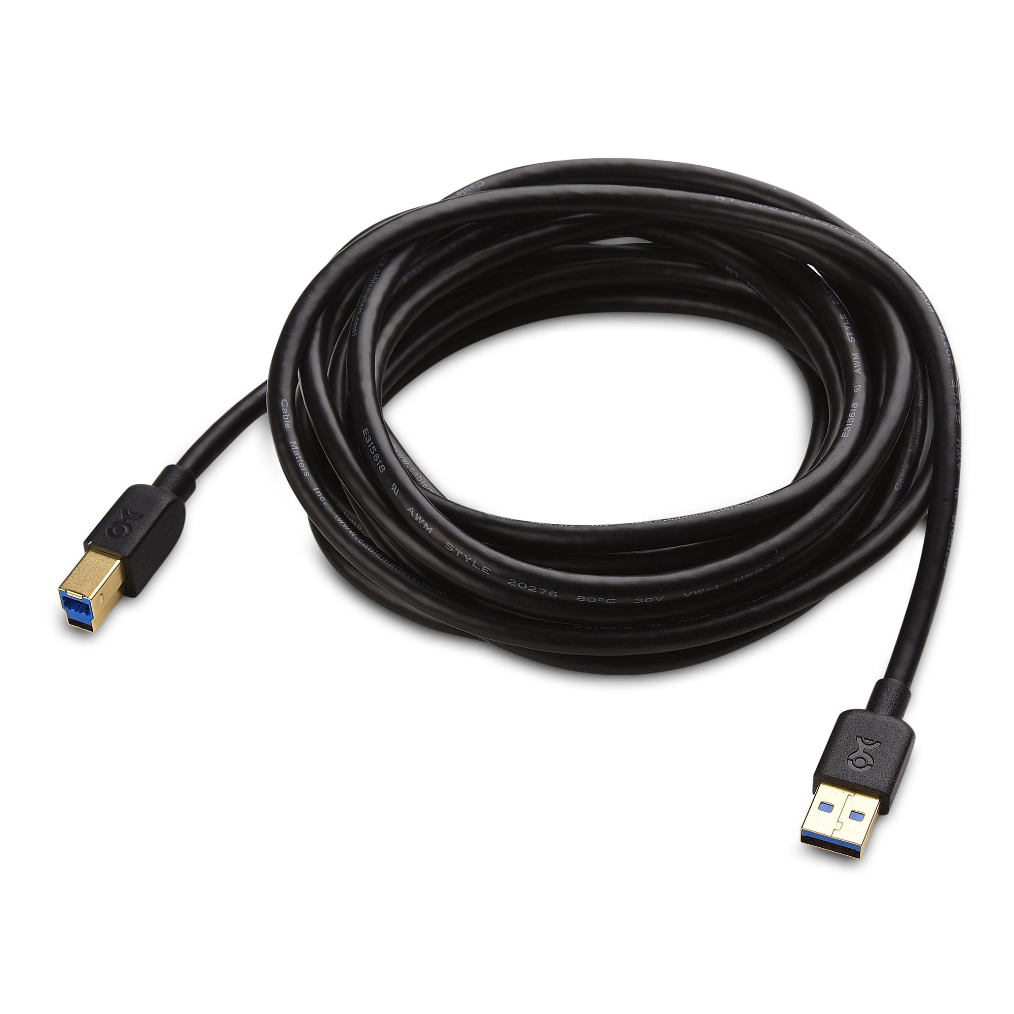 Cable Matters USB 3.0 A to B Cable, 15 ft, Black, Gold Plated, Model 200007-BLACK-15