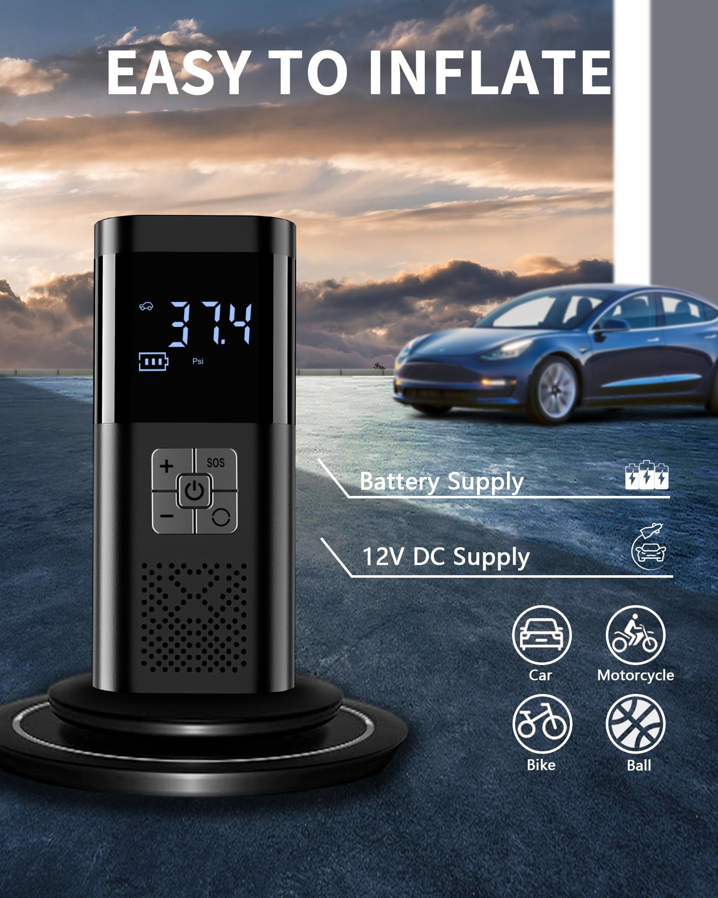 Temola Tire Inflator Portable Air Compressor, Air Pump For Car Tires 150Psi Cordless Air Compressor Portable With Pressure Gauge