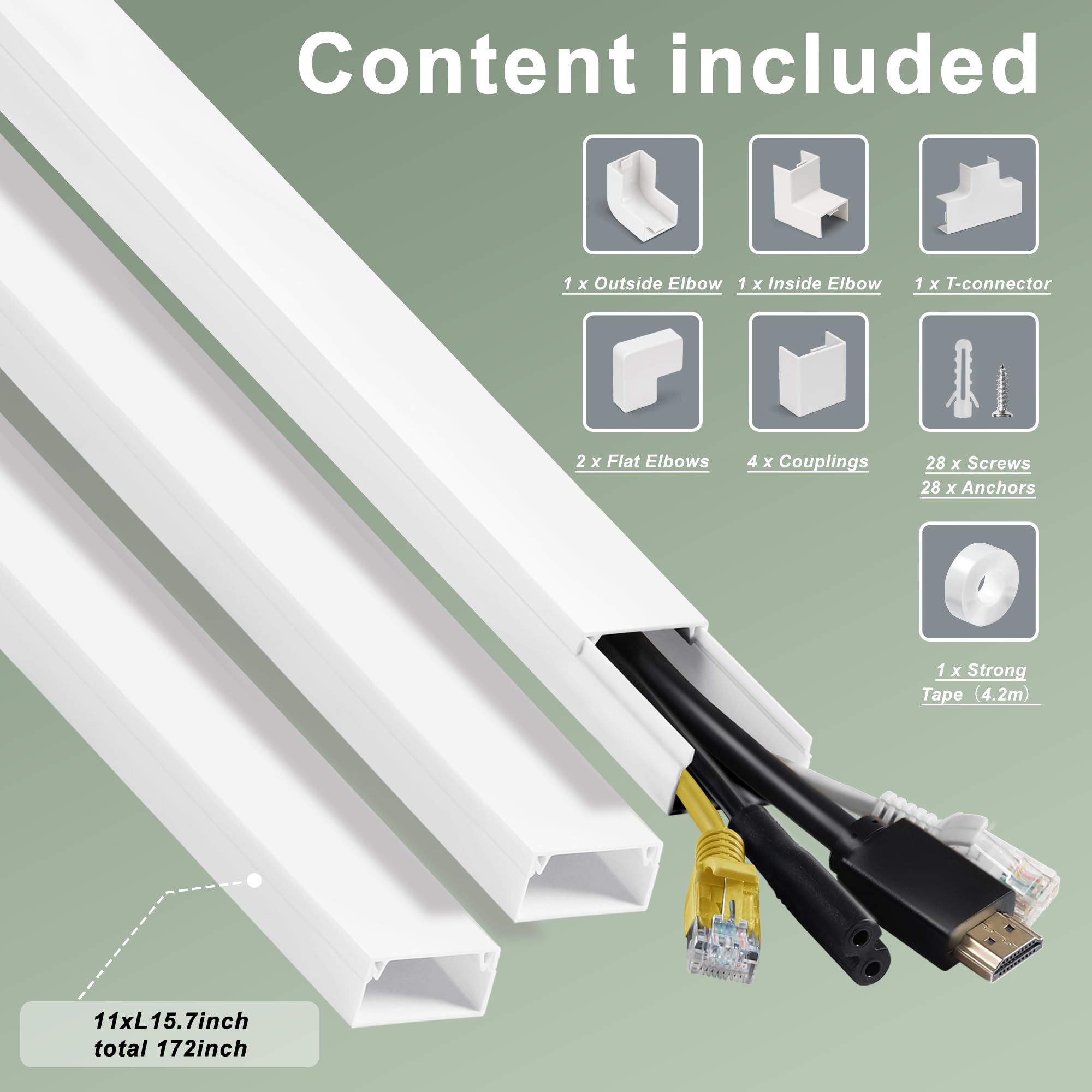 Wall Cable Hider To 3 4 Wires, Lzeoy 172In Cord Hider For Wall Mount Tv, White Cord Covers For Wires On Wall, Wall Cord Cover Wi