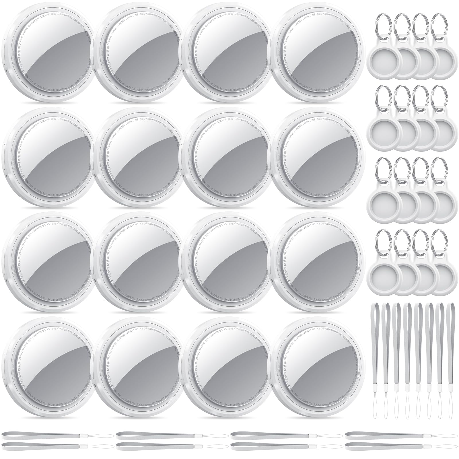 QCOQ Tags-16 Pack White - Bluetooth 5.3 Tracker Tags Work with Apple Find My (iOS Only), Smart Tags with Protective Case/Keychai